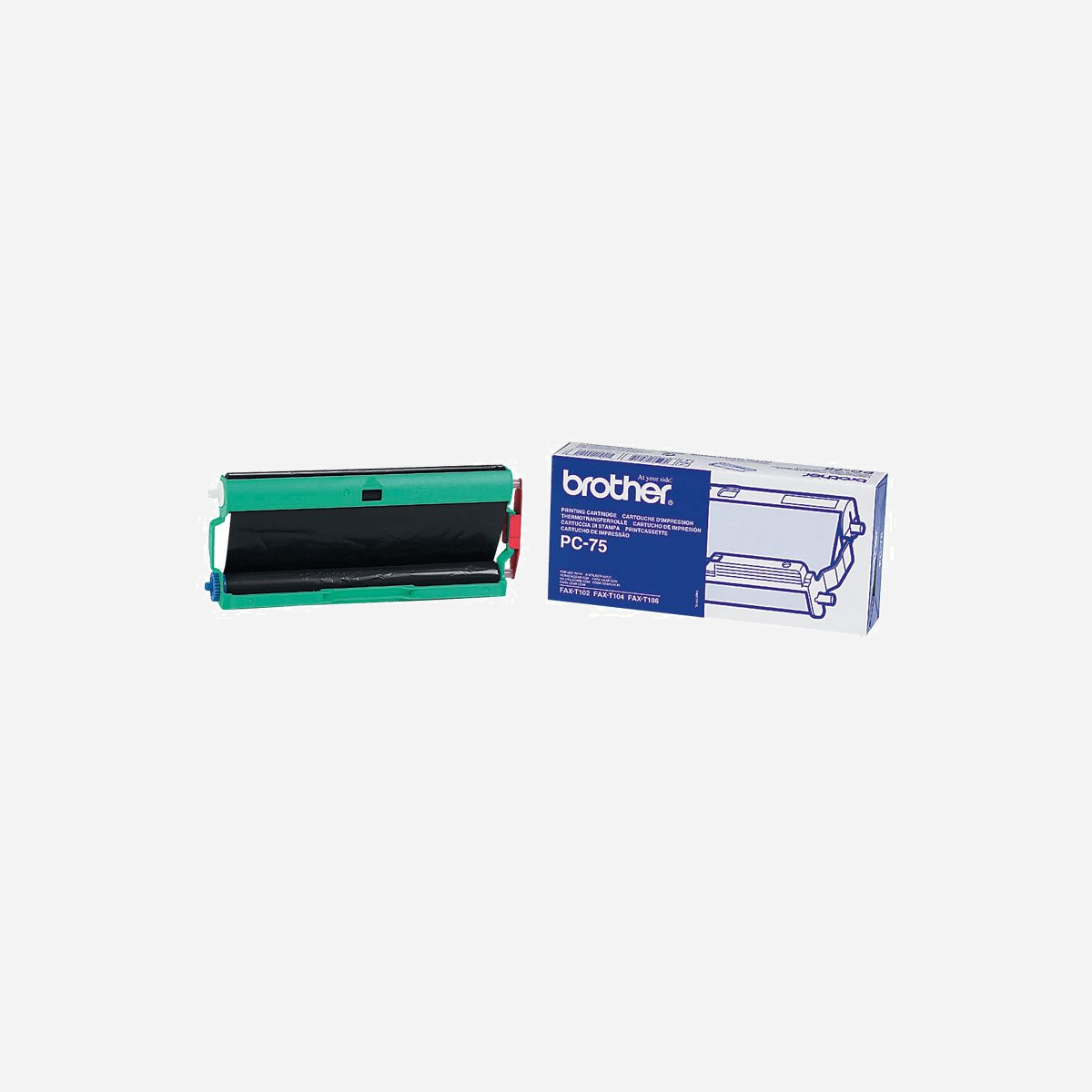 Brother PC-75 Cartouche Télécopie Noir Transfert Thermique 144 pages pour FAX-T102/T104/T106 (1 pièce) - Dimensions 116 x 510 x 253 mm - Cette cartouche pour fax est compatible avec les modèles FAX-T102 / FAX-T104 / FAX-T106 et permet d’imprimer environ 140 pages. Grâce aux consommables Brother, votre appareil fonctionnera toujours au mieux de ses capacités.