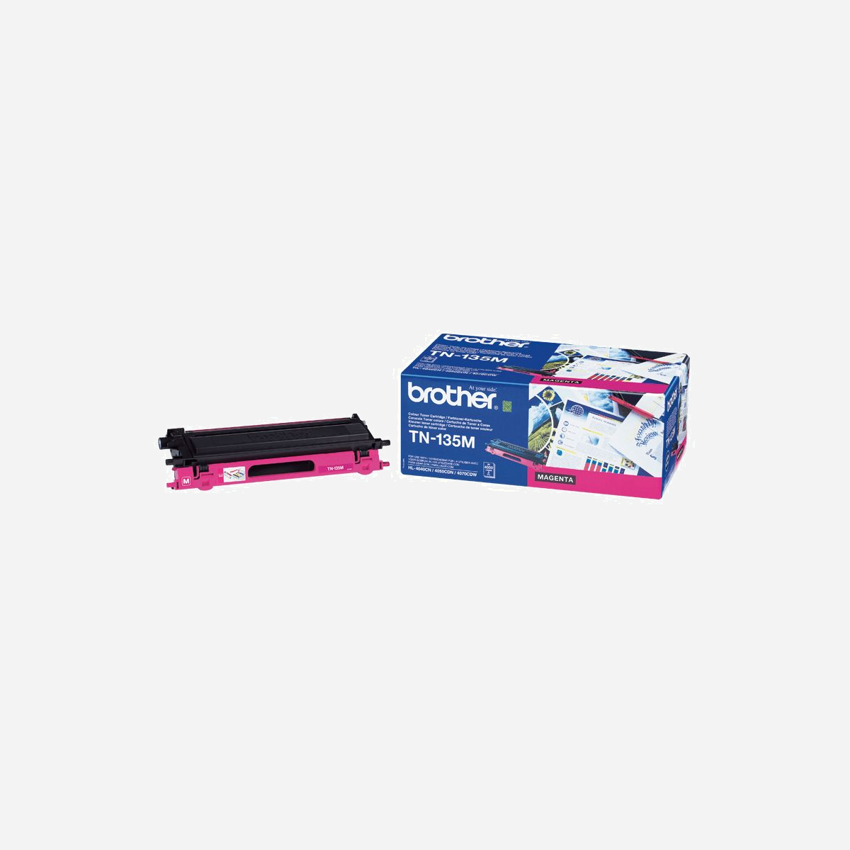 Brother TN-135M Cartouche Toner Originale Magenta Haut Rendement (4000 pages, 5% A4) pour DCP-9040CN, HL-4040CN, MFC-9450CDN et autres - Autres toners :<br><br>TN-135BK – Noir<br> La cartouche d'encre noire imprime 5 000 pages<br>TN-135C – Cyan<br> La cartouche d'encre cyan imprime 4 000 pages<br>TN-135Y – Jaune<br> La cartouche de toner jaune imprime 4 000 pages<br><br>Choisissez la cartouche de toner TN-135M pour continuer d'obtenir des résultats exceptionnels à la hauteur de vos attentes avec votre imprimante Brother. Avec son haut rendement, cette cartouche TN-135M dure plus longtemps qu'une cartouche standard, tout en offrant également une excellente qualité d'impression.<br>Bien qu'il soit possible de trouver des cartouches de rechange moins chères en ligne, seule une cartouche de toner TN-135M originale garantit que votre imprimante continuera de fonctionner aussi rapidement et efficacement qu'elle le devrait.<br>Utiliser des cartouches Brother est le seul moyen de continuer à profiter des performances optimales de votre imprimante et de conserver votre garantie.<br>Commandez la cartouche de toner magenta TN-135M de Brother dès aujourd'hui et bénéficiez du meilleur rapport qualité-prix dans le temps.