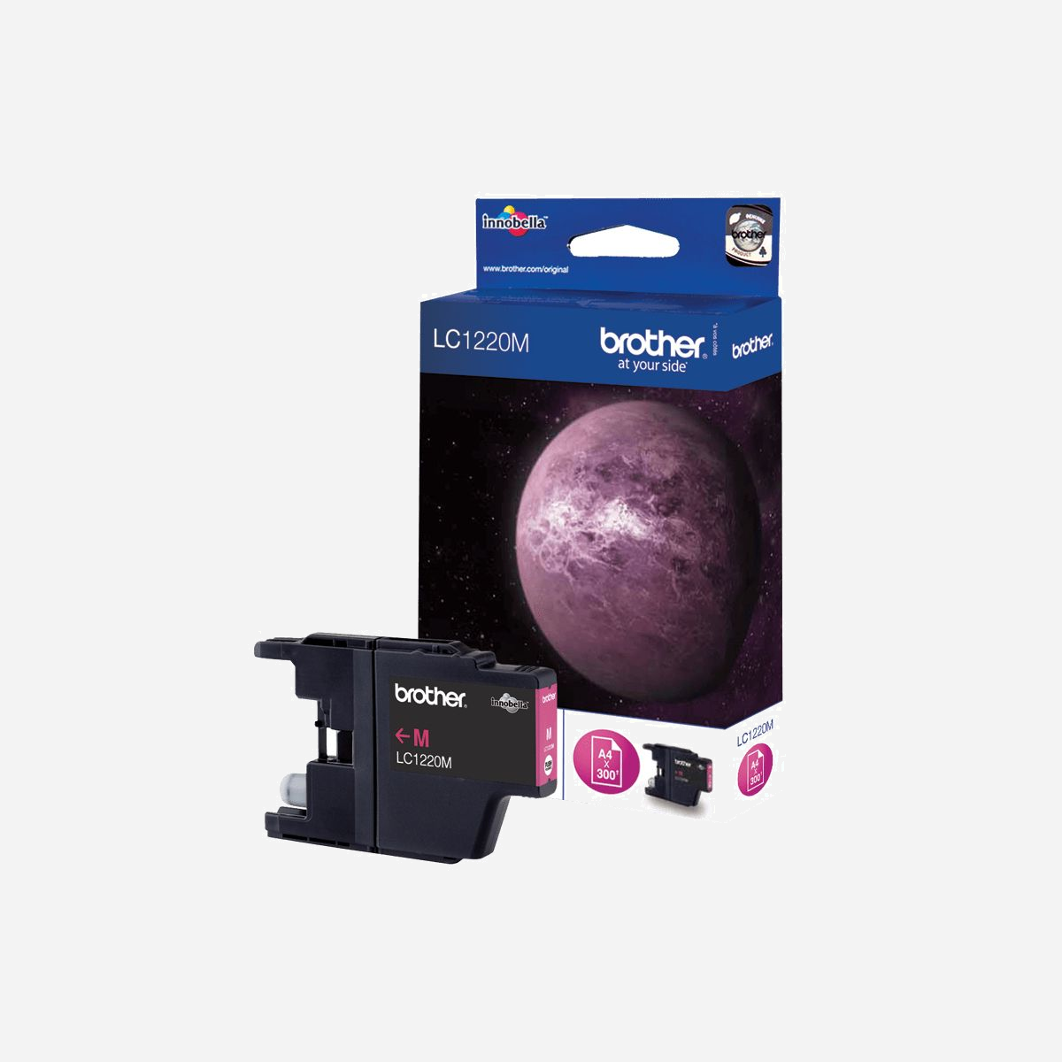 Brother LC1220M Cartouche d'encre originale Magenta, rendement 300 pages, pour DCPJ925DW, DCP-J525W, DCP-J725DW, MFC-J430W, MFC-J625DW, MFC-J825DW - Autres couleurs disponibles : <br><br>LC1220Y – Jaune<br>LC1220C – Cyan<br>LC1220BK – Noir<br><br>Lorsque vient le moment de remplacer l'encre de votre imprimante, comptez sur la cartouche magenta LC1220M pour assurer à votre imprimante un bon état de fonctionnement et des impressions nettes et claires.<br><br>Bien qu'il soit tentant d'acheter des consommables non originaux moins chers, les recharges et cartouches d'encre autres que Brother affectent non seulement la qualité de vos impressions mais peuvent aussi causer des dommages à votre imprimante sur le long terme.<br><br>Cette cartouche d'encre magenta LC1220M originale conserve votre machine en parfait état, tout en vous garantissant un meilleur rapport qualité-prix sur le long terme et des résultats impressionnants, à chaque impression. Une solution idéale pour la maison ou pour les petites entreprises, afin de réduire les coûts tout en améliorant la performance.