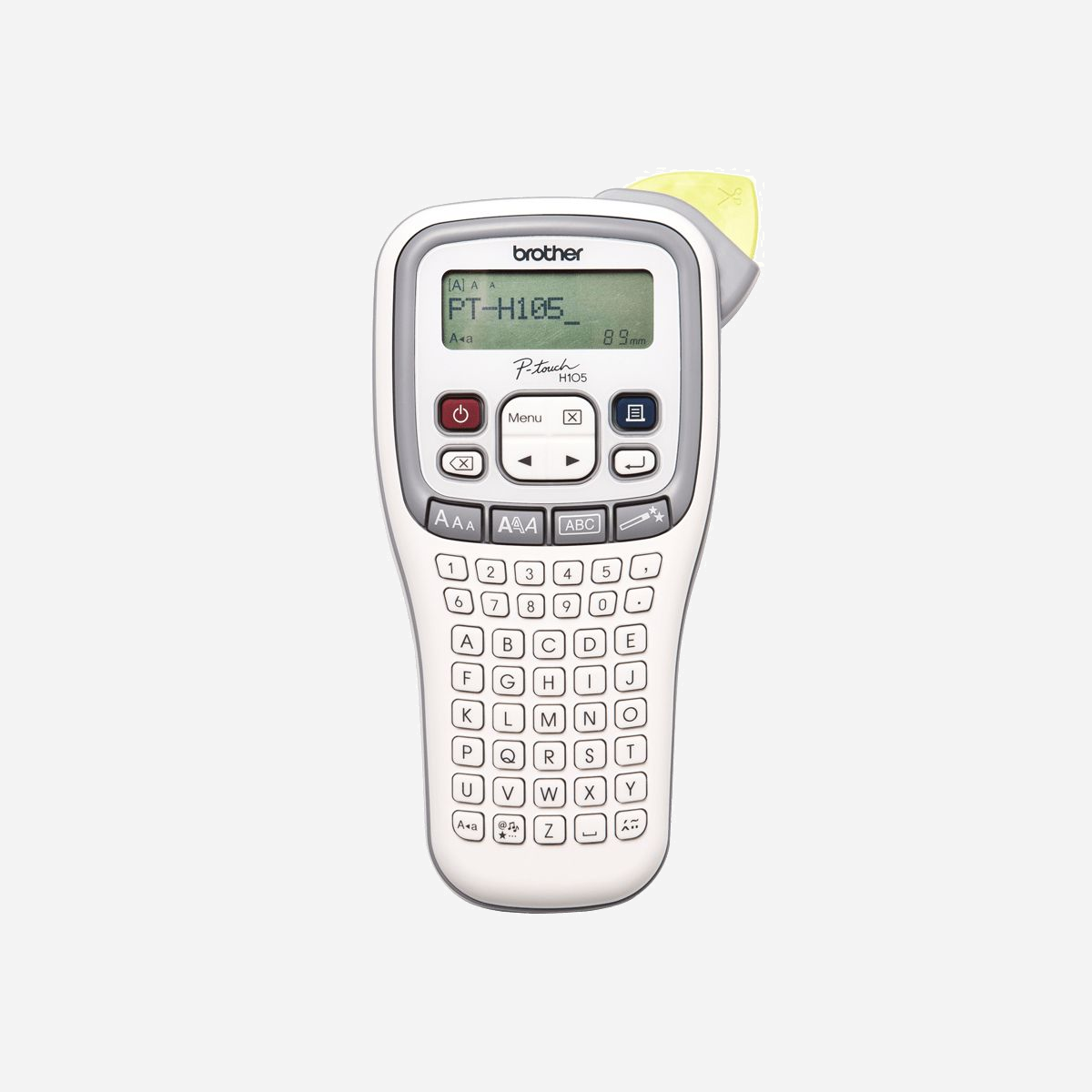 Brother PT-H105 Étiqueteuse Thermique 180x180 DPI, 20mm/sec, Largeur Max 12mm, TZe, Clavier ABC, Écran LCD, Portable, Alimentation Piles/Adaptateur Secteur - <b>Etiqueteuse Portable PT-H105</b><br>La PT-H105 est une étiqueteuse portable conçue pour une utilisation personnelle et professionnelle. Avec un affichage intuitif et une vitesse d'impression de 20mm par seconde, l'utilisateur peut créer des étiquettes facilement et rapidement. La nouvelle fonction Auto Design permet de personnaliser les étiquettes en quelques touches. Comme source d'alimentation, il est possible maintenant d'utiliser des piles alcalines, rechargeables ou un adaptateur secteur (non inclus).