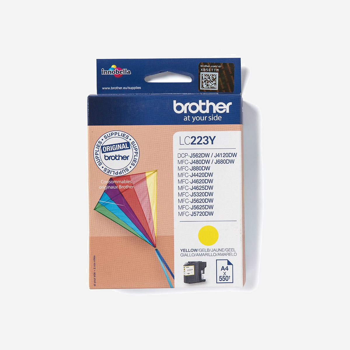 Brother LC223Y Cartouche d'encre originale Jaune, 550 pages, MFC-J4620DW, DCP-J562DW, DCP-J4120DW, 178x37x122mm, 41g - Brother prend en considération l’impact environnemental de ses cartouches d’encre, à chaque étape de leur cycle de vie, afin de réduire les déchets envoyés en décharge. Nos équipements et nos cartouches d’encre sont conçus pour que leur impact sur l’environnement soit aussi faible que possible. <br> <br>Cartouche d’encre originale Brother LC223Y : toujours à la hauteur