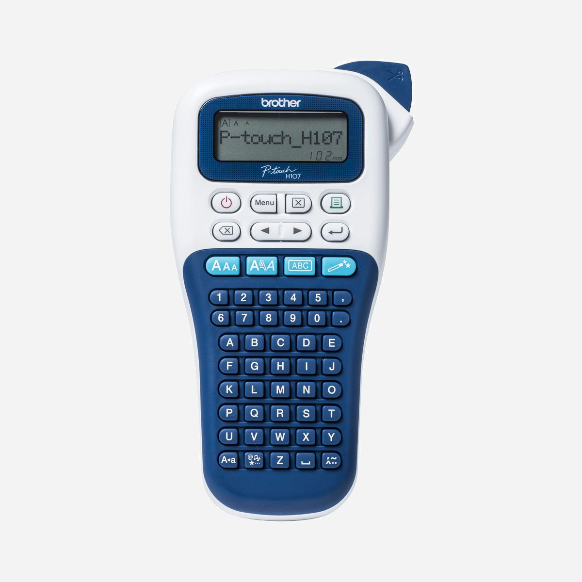 Brother PT-H107B Étiqueteuse portable Transfert Thermique 180x180 DPI, écran LCD 1 ligne, largeur bande 3.5-12mm, découpe intégrée, ABC clavier - La PT-H107B Bleue foncée est une étiqueteuse portable facile d’utilisation pour la maison.<br>Légère et compacte, elle est aisément transportable et simple à utiliser. Dotée d’un écran et de fonctions d’aperçu avant impression ainsi que de création originale d’étiquettes avec les modes de conception automatique et déco, la PT-H107B Bleue foncée constitue la solution d’étiquetage idéale pour professionnels et particuliers. <br>Grâce à l’unité de découpe intégrée, vos étiquettes sont imprimées à la bonne longueur, et découpées de façon nette et professionnelle à chaque fois.<br>Disponible en 2 autres couleurs : rouge (PT-H100R) et bleue (PT-H100LB).