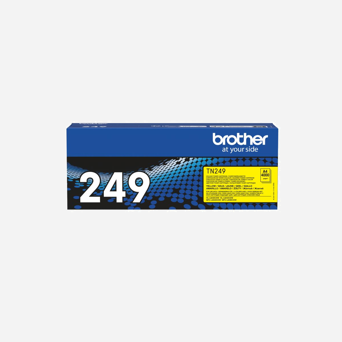 Brother TN-249Y Cartouche Toner Originale Jaune - Rendement 4000 pages - Compatibilité MFC-L8390CDW, MFC-L8340CDW - Dimensions 110x155x389mm - Imprimez plus longtemps et restez productif avec le toner très haute capacité Brother TN-249Y. Conçu par nos experts, ce toner garantit des impressions rapides et de haute qualité. Les consommables originaux comme le TN-249Y offrent un meilleur rapport qualité-prix à long terme que les alternatives moins chères et protègent la garantie de vos imprimantes.<br>Brother prend en considération l’impact environnemental de ses consommables, à chaque étape de leur cycle de vie, afin de réduire les déchets envoyés en décharge. Nos équipements et nos toners sont conçus pour que leur impact sur l’environnement soit aussi faible que possible.<br>Toner original Brother TN-249Y : toujours à la hauteur.