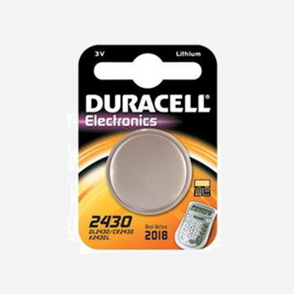Duracell DL2430 - Pile Lithium 3V Non Rechargeable - Dimensions 24.5x24.5x3.2mm - 4g - Code SH 85068080 - Duracell DL2430. Type de batterie: Batterie à usage unique, Technologie batterie: Lithium, Tension des piles: 3 V. Largeur: 24,5 mm, Profondeur: 24,5 mm, Hauteur: 3,2 mm. Type: DL2430