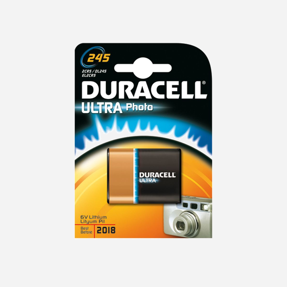 Batterie Photo Duracell Ultra 245 NiOx 6V 36x35x19.5mm 44g - Réf. 5000394245105 - Technologie Oxyhydroxyde de Nickel pour Appareil Photo - Duracell Ultra Photo 245. Technologie batterie: Oxyhydroxyde de nickel (NiOx), Utilité: Appareil photo, Tension des piles: 6 V. Largeur: 36 mm, Profondeur: 35 mm, Hauteur: 19,5 mm. Quantité: 1 pièce(s)