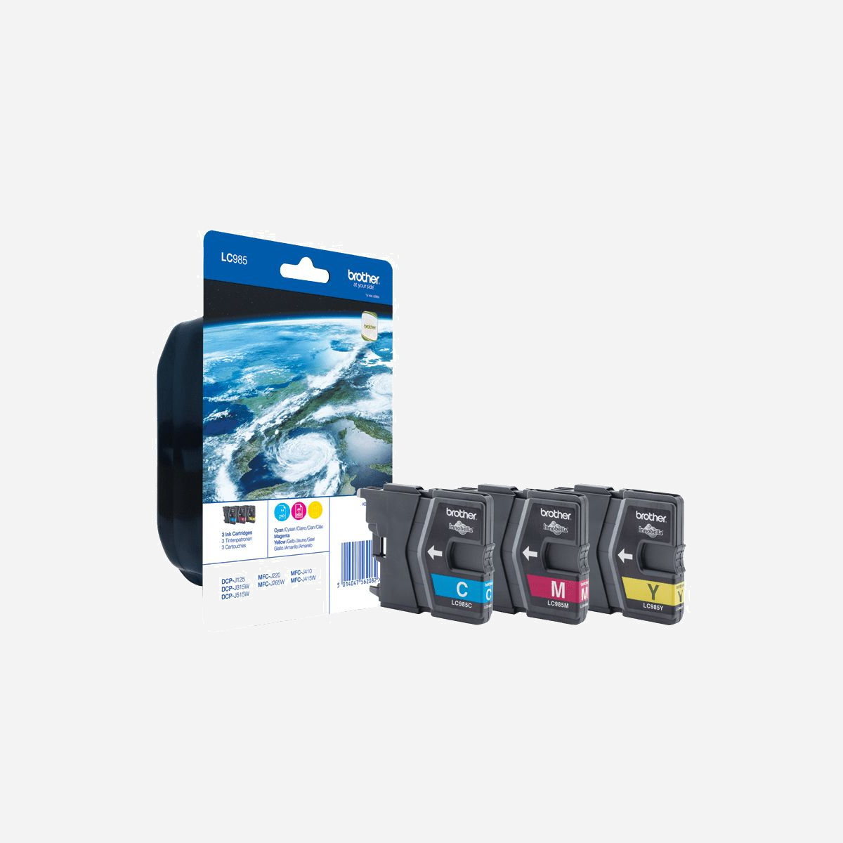 Brother LC985RBWBP Pack 3 Cartouches d'Encre Originales (Cyan, Magenta, Jaune) - Compatibilité MFCJ415W, DCPJ125 - Rendement 260 pages par couleur - Autres couleurs disponibles : <br><br>LC985C – Cyan<br>LC985M – Magenta<br>LC985Y – Jaune<br><br>Les cartouches d'encre LC985C, LC985M et LC985Y contenues dans ce pack LC985RBWBP ont toutes été conçues par des experts pour fonctionner parfaitement avec votre imprimante Brother et vous offrir des résultats de très grande qualité au fil des utilisations.<br><br>Bien que l'utilisation de consommables non originaux moins chers puisse vous permettre de réaliser des économies à court terme, ces produits ne sont pas parfaitement compatibles avec votre imprimante. Ces produits de qualité inférieure peuvent provoquer des problèmes d'impression voire endommager votre imprimante : cela vaut-il la peine de courir le risque ?<br><br>En choisissant ce pack de cartouches d'encre LC985RBWBP originales, vous continuez de profiter des performances optimales de votre imprimante et vous conservez votre garantie. Vous optez ainsi pour la tranquillité.