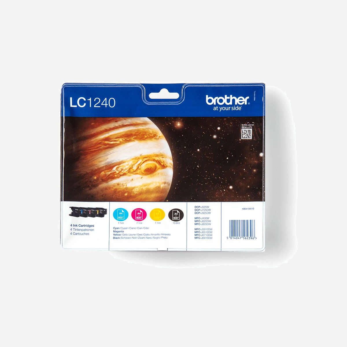 Brother LC1240VALBP - Pack 4 Cartouches d'Encre Originales (Noir, Cyan, Magenta, Jaune) - Rendement 600 pages par couleur - Compatibilité DCP-J925DW et modèles associés - Brother prend en considération l’impact environnemental de ses cartouches d’encre, à chaque étape de leur cycle de vie, afin de réduire les déchets envoyés en décharge. Nos équipements et nos cartouches d’encre sont conçus pour que leur impact sur l’environnement soit aussi faible que possible. <br> <br>Pack de cartouches d’encre originales Brother LC1240VALBP : toujours à la hauteur !