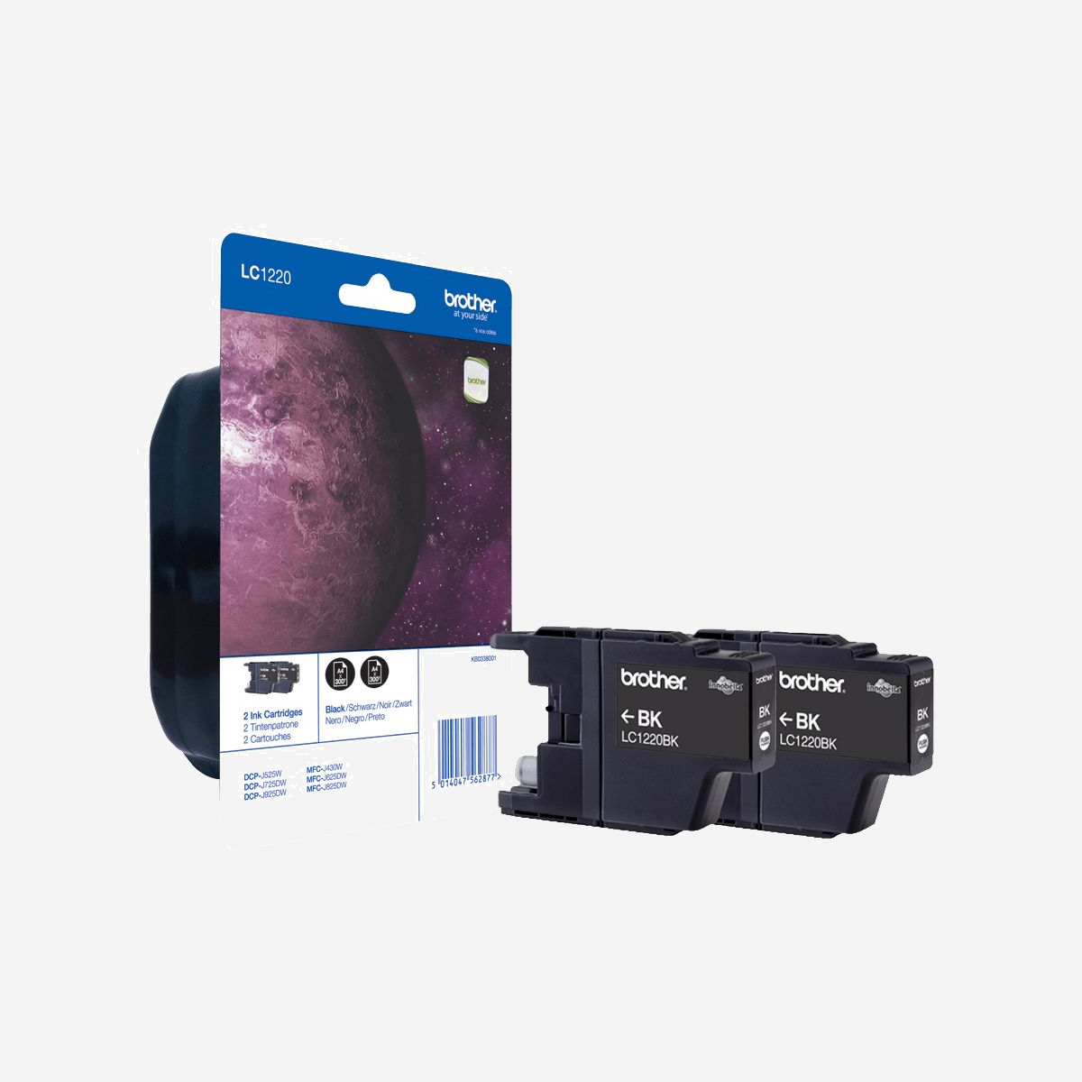 Brother LC1220BKBP2 Pack de 2 Cartouches d'Encre Noire Originale - Rendement 300 Pages par Cartouche - Compatibilité DCPJ925DW, DCP-J525W, MFCJ625DW, etc. - Brother LC1220BKBP2. Type d'alimentation: Emballage double, Couleurs d'impression: Noir, Quantité: 2 pièce(s), Rendement par page de l'encre noire: 300 pages