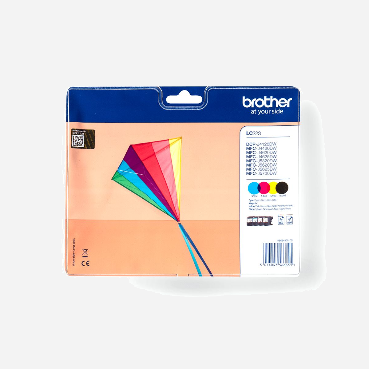 Brother LC223VALBPDR Multipack Original 4 Cartouches (Noir, Cyan, Magenta, Jaune) - Rendement 550 Pages par Couleur - Compatibilité Imprimantes MFC/DCP JXXXX - Brother LC223VALBPDR. Type d'alimentation: Multi pack, Rendement par page d'encre de couleur: 550 pages, Couleurs d'impression: Noir, Cyan, Magenta, Jaune, Quantité: 4 pièce(s), Rendement par page de l'encre noire: 550 pages