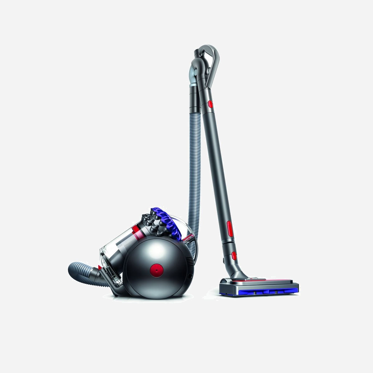 Aspirateur Cylindrique Dyson Big Ball Parquet 2 - 600W, 1.5L, 184 AW, Cyclonique, Filtre HEPA, 80dB, Rayon 9.75m, Tapis/Sol Dur, Violet/Argent - L'aspirateur Dyson Big Ball se redresse automatiquement lorsqu'il bascule, pour un nettoyage sans tracas. Grâce à la puissante technologie cyclonique de Dyson, à la vidange hygiénique du collecteur et à la tête de nettoyage qui s'adapte au sol, cet aspirateur nettoie efficacement toutes les surfaces.