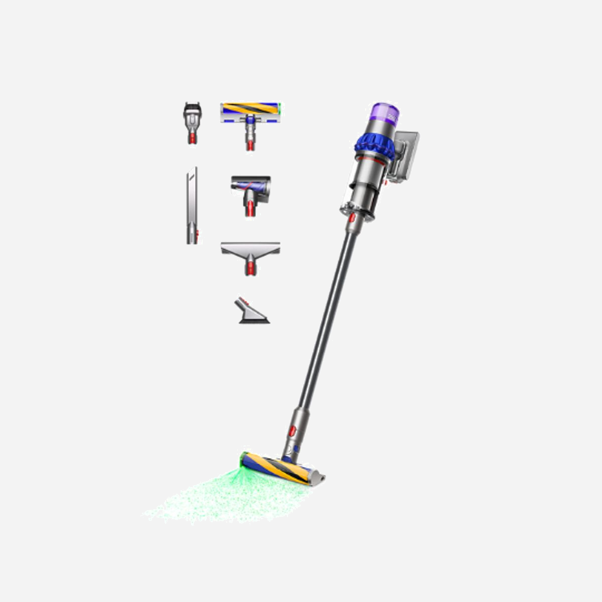 Dyson V15 Detect Fluffy 476575-01 : Aspirateur-balai 2-en-1 sans sac, 240AW, autonomie 60min, écran LCD, brosses motorisée et anti-poussière - Dyson V15 Detect Fluffy. Type de produit: Aspirateur-balai 2 en 1, Type de conteneur à poussière: Sans sac, Couleur du produit: Bleu, Nickel. Type de nettoyage: Sec, Technologie d'aspiration: Cyclonique, Type d'écran: LCD. Source d'alimentation: Batterie, Temps de marche: 60 min, Temps de charge: 4,5 h. Largeur: 250 mm, Profondeur: 266 mm, Hauteur: 1205 mm. Brosses d'aspiration fournies: Mini-brosse motorisée, Mini brosse anti-poussière douce, Balai motorisé, Brosse multifonctionnelle