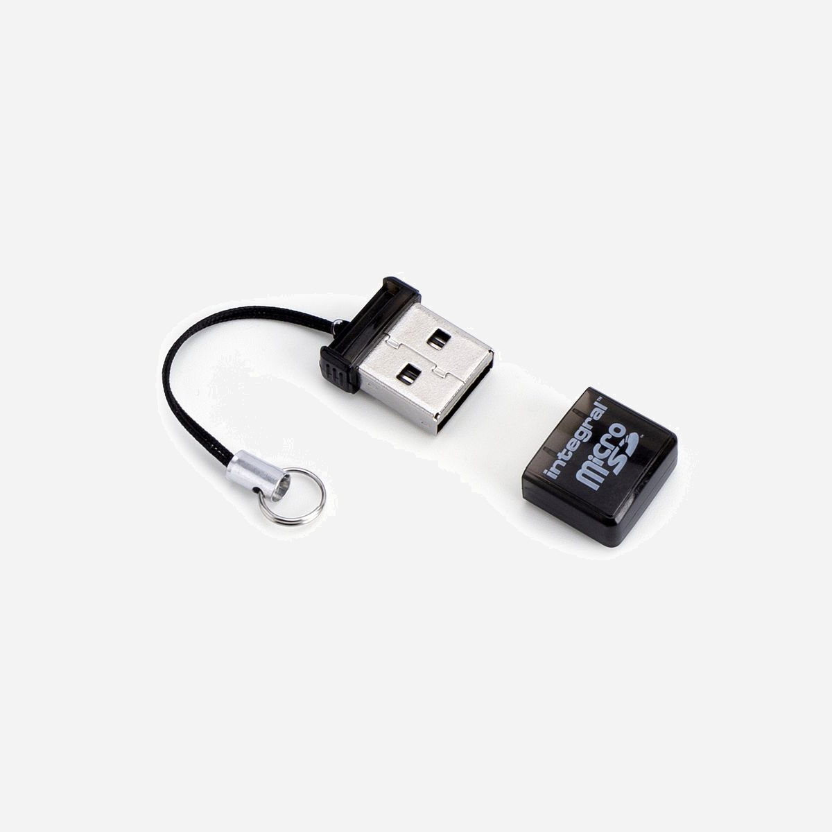 Lecteur de carte mémoire Integral MicroSD USB 2.0 480Mbit/s Noir - Compatible Windows, macOS, Linux - Dimensions 14x5x25mm - Référence INCRMSDMINIUSB - Integral USB2.0 CARDREADER SINGLE SLOT MSD. Cartes mémoire compatibles: MicroSD (TransFlash), MicroSDHC, MicroSDXC, Couleur du produit: Noir, Taux de transfert de données: 480 Mbit/s. Interface: USB 2.0. Largeur: 14 mm, Profondeur: 5 mm, Hauteur: 25 mm. Quantité: 7 pièce(s), Largeur du colis: 95 mm, Profondeur du colis: 12 mm. Systèmes d'exploitation compatibles: Windows Vista, 7, 8, 10, Mac OS X+ & Linux