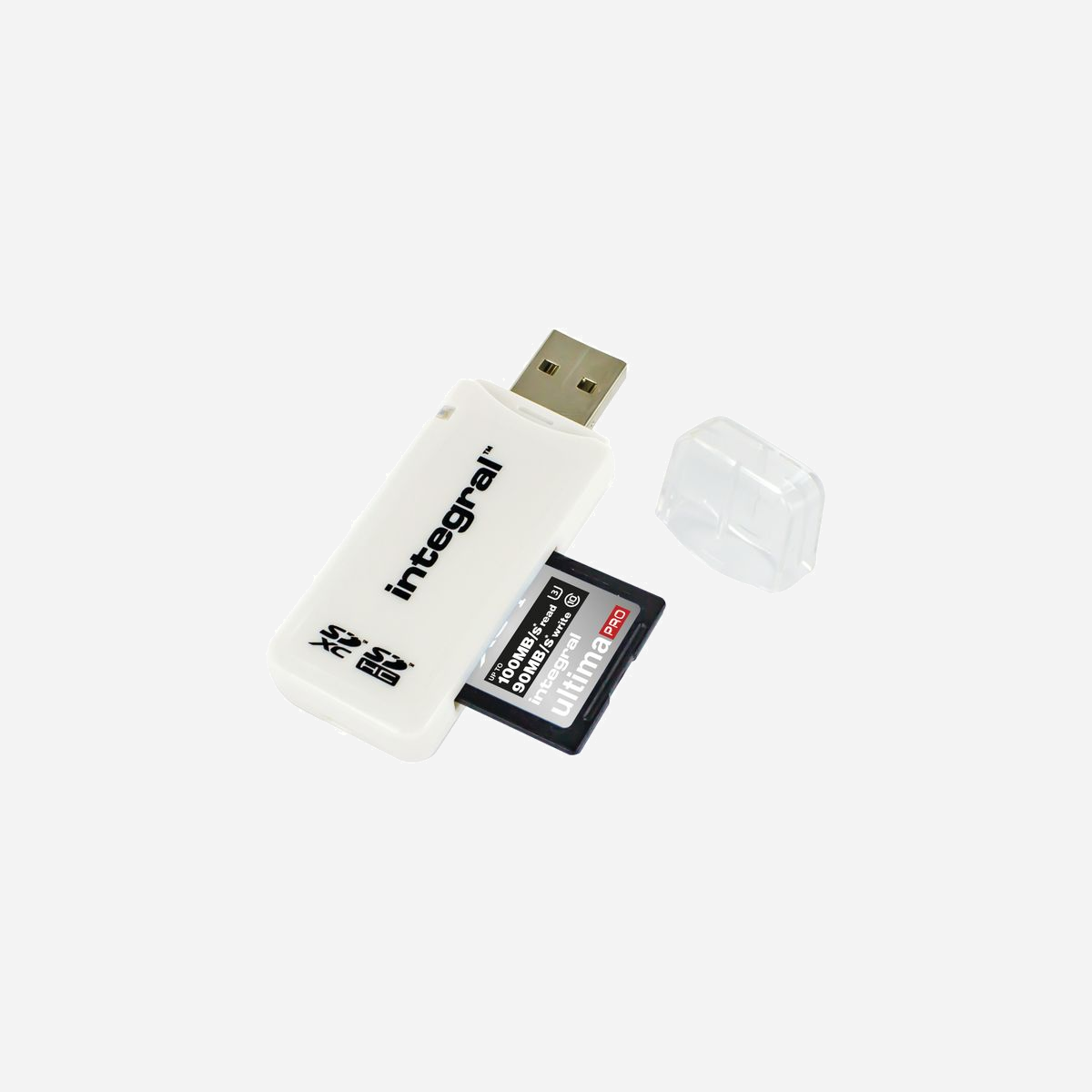 Lecteur de carte Integral USB 2.0 pour SD/SDHC/SDXC, dimensions 24x15x150mm, compatible Windows Vista/7/8/10, Mac OS X+, Linux, blanc - Integral USB2.0 CARDREADER SINGLE SLOT SD ETAIL. Cartes mémoire compatibles: SD, SDHC, SDXC, Couleur du produit: Blanc. Interface: USB 2.0. Largeur: 24 mm, Profondeur: 15 mm, Hauteur: 150 mm. Quantité: 3 pièce(s), Largeur du colis: 58 mm, Profondeur du colis: 15 mm. Prise en charge du système d'exploitation Windows: Windows 7 Home Basic, Windows 7 Home Basic x64, Windows 7 Home Premium, Windows 7 Home Premium..., Systèmes d'exploitation compatibles: Windows Vista, 7, 8, 10, Mac OS X+ & Linux