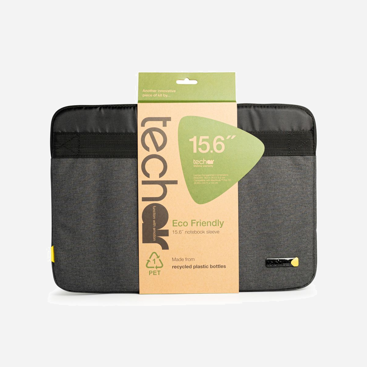 Housse Techair Eco Essential TAECV011 15.6" (39.6cm) Polyester Recyclé Gris Foncé Motif, Compartiment 385x265x20mm, Protection Chocs/Impacts, 192g - Techair Eco essential. Type d'étui: Housse, Taille maximale de l’écran: 39,6 cm (15.6"), Nombre de compartiments: 1. Poids: 192 g. Coloration de surface: Motif