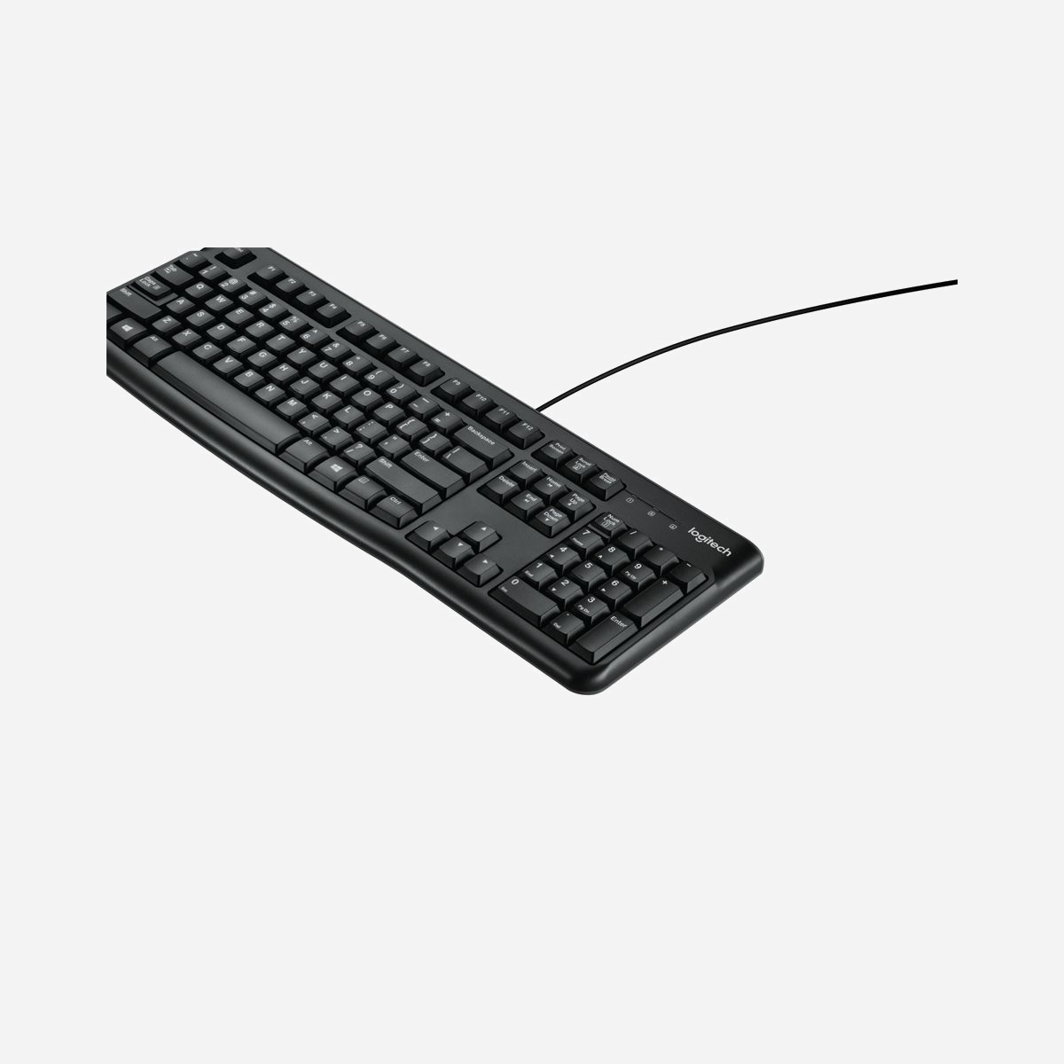 Clavier USB Logitech K120 QWERTY US International, Longueur de câble 1.5m, Résistant aux éclaboussures (60ml), Compatible Windows/Linux, Noir, Dimensions 155x450x23.5mm - Logitech K120. Facteur de forme du clavier: Taille réelle (100 %). Style de clavier: Droit. Technologie de connectivité: Avec fil, Interface de l'appareil: USB, Disposition des touches du clavier: QWERTY. Longueur de câble: 1,5 m. Utilisation recommandée: Bureau. Couleur du produit: Noir
