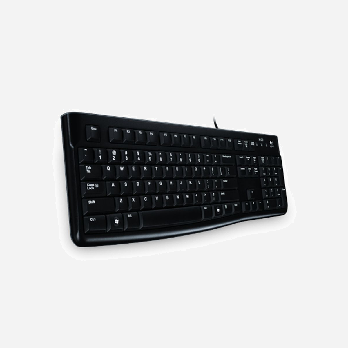 Clavier Logitech K120 for Business USB Ukrainien Noir, Filaire, Taille Réelle, Durée de vie 10M frappes, Résistant aux éclaboussures (60ml) - Logitech Keyboard K120 for Business. Facteur de forme du clavier: Taille réelle (100 %). Style de clavier: Droit. Technologie de connectivité: Avec fil, Interface de l'appareil: USB. Longueur de câble: 1,5 m. Utilisation recommandée: Universel. Couleur du produit: Noir