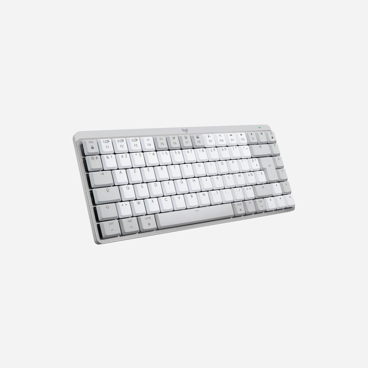 Logitech 920-010795 Clavier Bureau Bluetooth AZERTY Français Gris/Blanc, Switch Mécanique Tactile, Rétroéclairage LED Blanc, Batterie 1500mAh - Logitech 920-010795. Facteur de forme du clavier: Sans clé (80 - 87%). Style de clavier: Droit. Technologie de connectivité: Sans fil, Interface de l'appareil: Bluetooth, Interrupteur à clé de clavier: Clavier mécanique, Disposition des touches du clavier: AZERTY. Type de rétro: LED. Longueur de câble: 1 m. Utilisation recommandée: Bureau. Couleur du produit: Gris, Blanc