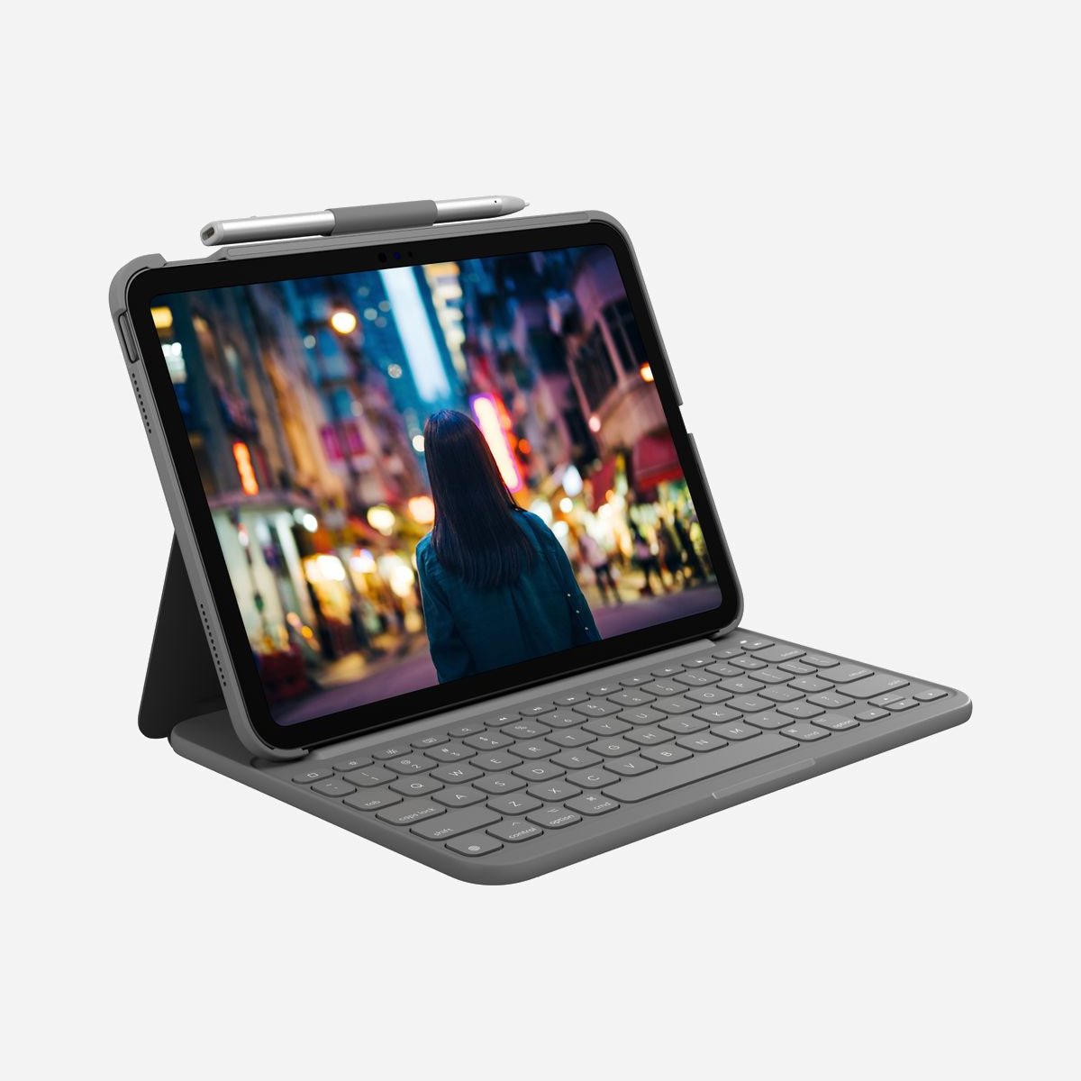 Logitech Slim Folio Oxford Grey - Étui Clavier AZERTY Bluetooth LE pour iPad (10th gen) - Touches Raccourcis iPadOS, Angles 58°/10°, Porte-Stylet - <b>Découvrez toutes les possibilités</b><br>Clavier de taille standard. Étui ultra-léger. Attitude passe-partout. Découvrez Slim Folio pour iPad, incroyablement fin.<br><br><b>Fin avec un clavier de taille standard</b><br>Vous pouvez désormais profiter d'une expérience de frappe premium partout où vous emportez votre iPad® (10e génération). Cet étui tout-en-un est facile à utiliser et à transporter. Il protège également votre iPad des chocs et des rayures. Quel que soit l’endroit où vous devez travailler (dans votre jardin, sur un bureau ou même sur vos genoux), Slim Folio vous offre l’angle idéal pour saisir, lire ou dessiner.<br><br><b>SAISIE DANS UN CONFORT TOTAL</b><br>Profitez d'un confort et d'une flexibilité de frappe grâce à un clavier aux grandes touches régulières et bien espacées. Nos touches premium ont été repensées pour plus de confort, un déplacement optimal et pour offrir un rebondissement parfait à chaque fois que vous appuyez pour une frappe rapide et précise.<br><br><b>RANGÉE COMPLÈTE DE TOUCHES DE RACCOURCIS iPADOS</b><br>La recherche désespérée de menus à l’écran, c’est fini. Slim Folio dispose d'une rangée complète de touches de raccourcis iPadOS pour un accès en un clin d'œil aux commandes multimédia, aux niveaux de luminosité, à la capture d'écran, à la dictée, et bien plus encore.<br><br><b>1 - Accueil</b><br><b>2 - Réduction de la luminosité de l'écran de l'iPad</b><br><b>3 - Augmentation de la luminosité de l'écran de l'iPad</b><br><b>4 - Clavier à l'écran</b><br><b>5 - Chercher</b><br><b>6 - Piste précédente</b><br><b>7 - Lecture/pause</b><br><b>8 - Piste suivante</b><br><b>9 - Couper le son</b><br><b>10 - Volume -</b><br><b>11 - Volume +</b><br><b>12 - Verrouiller</b><br><b>13 - Connexion Bluetooth LE</b><br><b>14 - Vérification des piles du clavier</b><br><br><b>UNE PROTECTION ABSOLUE SUR MESURE</b><br>Plus que de la protection. La tranquillité d’esprit. Slim Folio est parfaitement adapté à votre iPad pour protéger l’avant, l’arrière et les angles des rayures et des coups. Rassurez-vous, votre iPad est bien sécurisé: vous pouvez vous concentrer sur ce qui importe et faire ce que vous avez à faire.<br><br><b>DEUX ANGLES DE VISION</b><br>Slim Folio offre deux angles de vision verrouillés pour une utilisation polyvalente. En mode Saisie, Slim Folio présente votre iPad à un angle de 58°, idéal pour une saisie confortable. Repliez l’étui et Slim Folio maintient votre iPad à un angle de 10°, optimal pour visionner vos émissions préférées, prendre des notes à la main, dessiner et bien plus encore.<br><br><b>RANGEMENT POUR VOTRE LOGITECH CRAYON</b><br>Un support intégré pour Logitech Crayon ou Apple Pencil vous permet de toujours garder votre stylet numérique à portée de main afin que vous puissiez facilement écrire des notes, dessiner ou annoter des documents directement sur l’iPad.<br><br><b>UNE COQUE INTELLIGENTE</b><br>Il suffit d’ouvrir la coque intelligente de Slim Folio pour activer l’iPad et mettre le clavier sous tension. Il vous suffit ensuite de le fermer pour les remettre en veille automatiquement.<br><br><b>CONNEXION BLUETOOTH FIABLE</b><br>Slim Folio utilise la technologie avancée sans fil Bluetooth LE pour assurer une connexion fiable et éco-énergétique entre l’iPad et le clavier. Il vous suffit de configurer votre connexion une seule fois pour que votre clavier se connecte automatiquement à chaque fois que vous passez en mode Saisie.