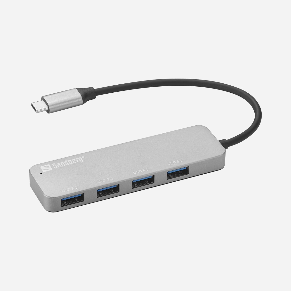Sandberg Hub USB-C vers 4 x USB 3.2 Gen 1 Type-A, Boîtier Aluminium Argent, USB 2.0 Type-C, Référence 336-20, 38g - Avec le Sandberg USB-C to 4 x USB 3.0 Hub Saver vous offrent d'amples opportunités de branchement d'appareils USB supplémentaires sur votre ordinateur par le biais du port USB-C. Vous pourrez ainsi brancher simultanément un disque dur externe, une imprimante et une souris.