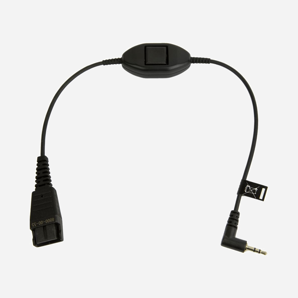 Câble audio Jabra 8800-00-55 QD vers jack 2.5mm mâle, 0.3m, noir - Connecteurs droit et courbe, Plug and Play - Code 85189000 - Jabra 8800-00-55. Connecteur 1: QD, Genre de connecteur 1: Mâle, Connecteur 2: 2.5mm jack, Genre de connecteur 2: Mâle, Longueur de câble: 0,3 m, Couleur du produit: Noir