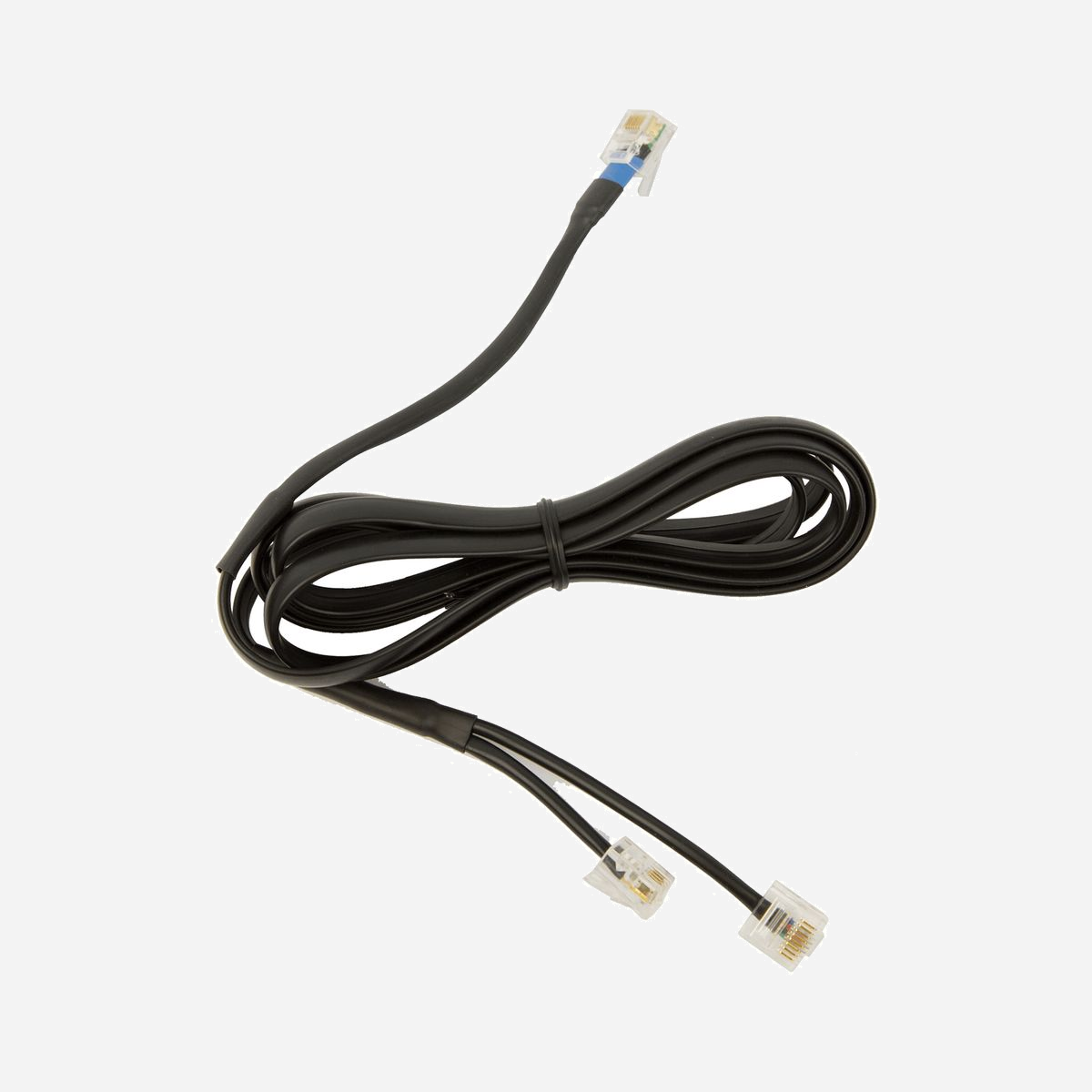 Câble Jabra LINK 14201-10 pour Téléphone, Fonction RCC/DHSG, EHS, Connecteurs Mâle-Mâle, Noir, Câble Plat, Portée 150m (selon casque) - Fonction RCC pour une vaste gamme de modèles de téléphone avec le support DHSG. Le Jabra LINK 14201-10 active le Contrôle de Prise d'Appel Électronique (EHS) à distance avec les micro-casques sans fil Jabra et une vaste gamme de modèles téléphoniques de Aastra, Agfeo, Auerswald, Funkwerk, Innovaphone, Siemens, Snom, Swyk, Deutsche Telecom, Tiptel et Ipitomy (consultez la vue d'ensemble de compatibilité Jabra ou demandez conseil auprès de votre contact de la force de vente Jabra pour trouver la bonne solution). Une fois installé, les collaborateurs peuvent contrôler leur appel directement depuis leur micro-casque sans fil jusqu'à 137 mètres (450 pieds) de leur bureau.<br><br>Il permet aux utilisateurs d'entendre les sonneries de téléphone, répondre aux appels et raccrocher, régler le volume et désactiver l'appel depuis le micro-casque sans fil Jabra jusqu'à 150 mètres de distance du bureau (portée sans fil selon le micro-casque.