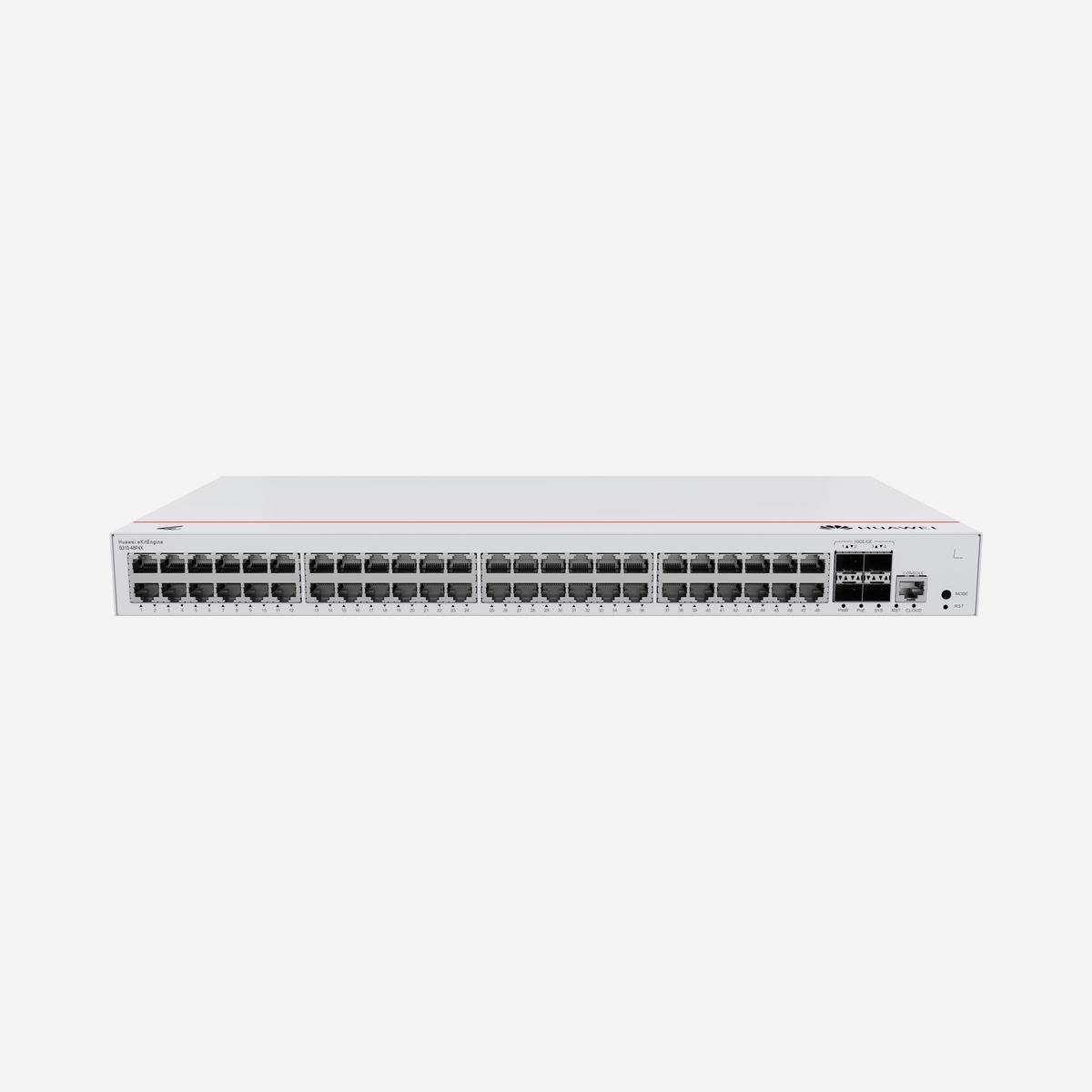 HUAWEI eKit S310-48P4X Switch manageable L2+ Gigabit Ethernet 48 ports RJ-45 + 4 SFP+ 10G, PoE 380W, 176 Gbit/s, 1U - HUAWEI eKit S310 Series S310-48P4X. Type de commutateur: Géré, Banc de commutateurs: L2+. Type de port Ethernet RJ-45 de commutation de base: Gigabit Ethernet (10/100/1000), Quantité de ports Ethernet RJ-45 de commutation de base: 48, Nombre de modules SFP+ installés: 4, Port de console: RJ-45. Répertoire MAC: 16000 entrées, Capacité de commutation: 176 Gbit/s. Connexion Ethernet, supportant l'alimentation via ce port (PoE). Grille de montage, Format: 1U