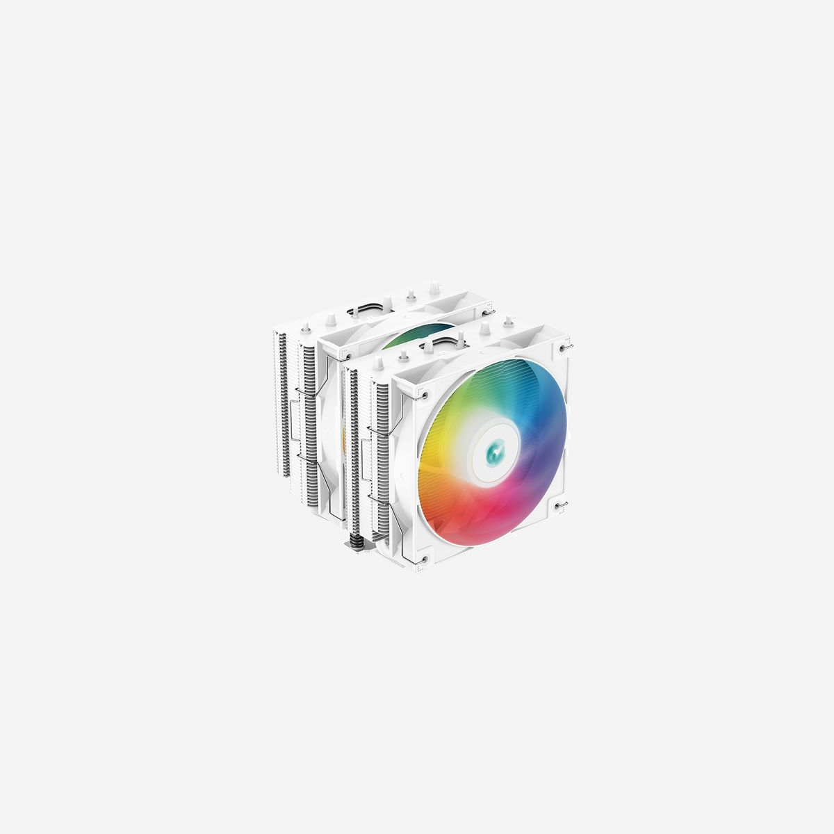 DeepCool AG620 WH ARGB - Refroidisseur d'air CPU - 12cm - 300-1850 tr/min - PWM - 6 Caloducs - TDP 260W - Socket LGA1700/AM5 - Blanc - DeepCool AG620 WH ARGB. Type: Refroidisseur d'air, Diamètre du ventilateur: 12 cm, Vitesse de rotation (min): 300 tr/min, Vitesse de rotation (max): 1850 tr/min, Pression d'air maximale: 2,04 mmH2O, Type de roulement: Hydraulique. Largeur: 129 mm, Profondeur: 136 mm, Hauteur: 157 mm. Couleur du produit: Blanc