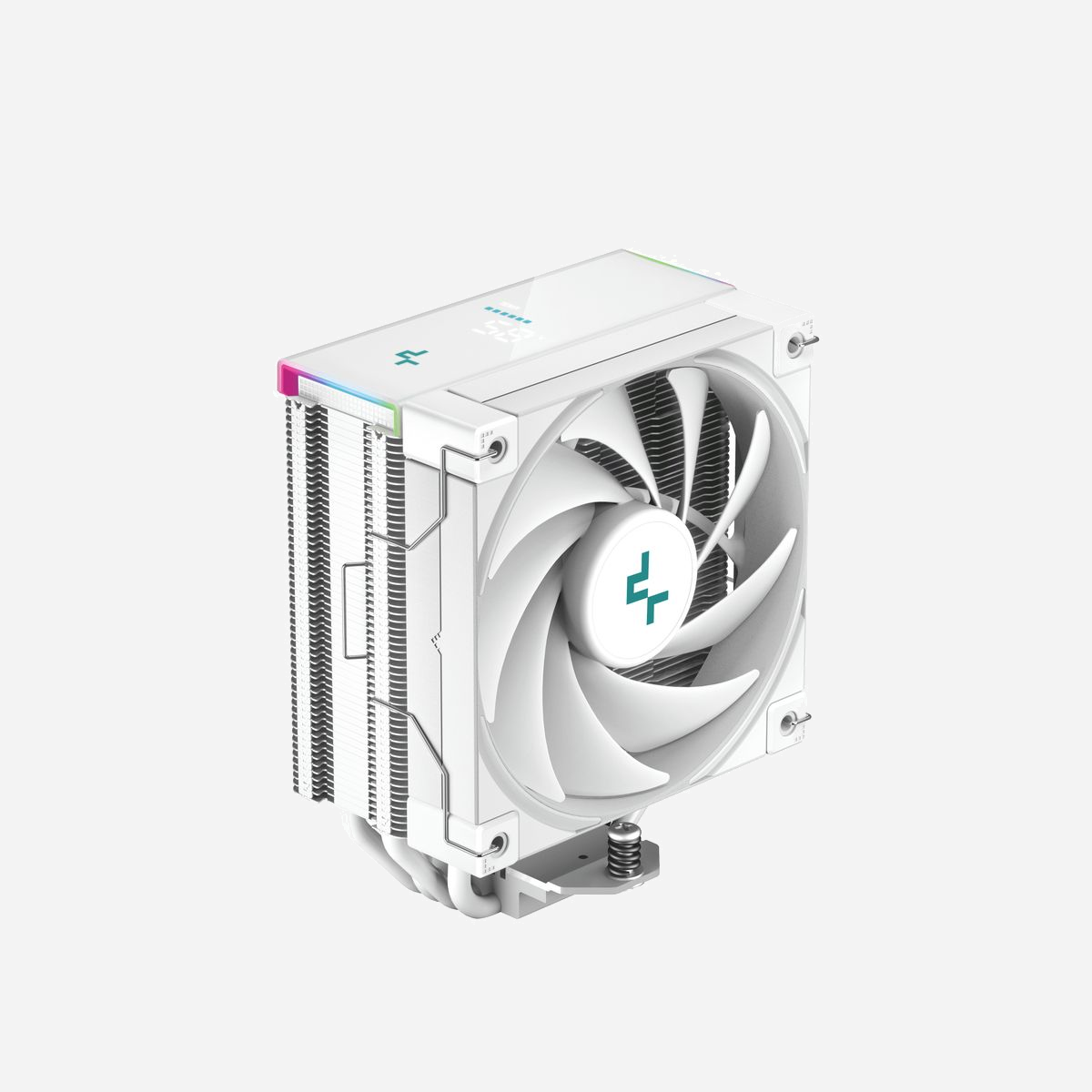 DeepCool AK400 Digital WH - Refroidisseur d'air CPU 12cm Blanc - Socket LGA1700/AM5 - 4 Caloducs - PWM 500-1850 RPM - 68.99 CFM - LED RGB - DeepCool AK400 Digital WH. Type: Refroidisseur d'air, Diamètre du ventilateur: 12 cm, Pression d'air maximale: 2,19 mmH2O. Largeur: 97 mm, Profondeur: 126 mm, Hauteur: 156 mm. Couleur du produit: Blanc