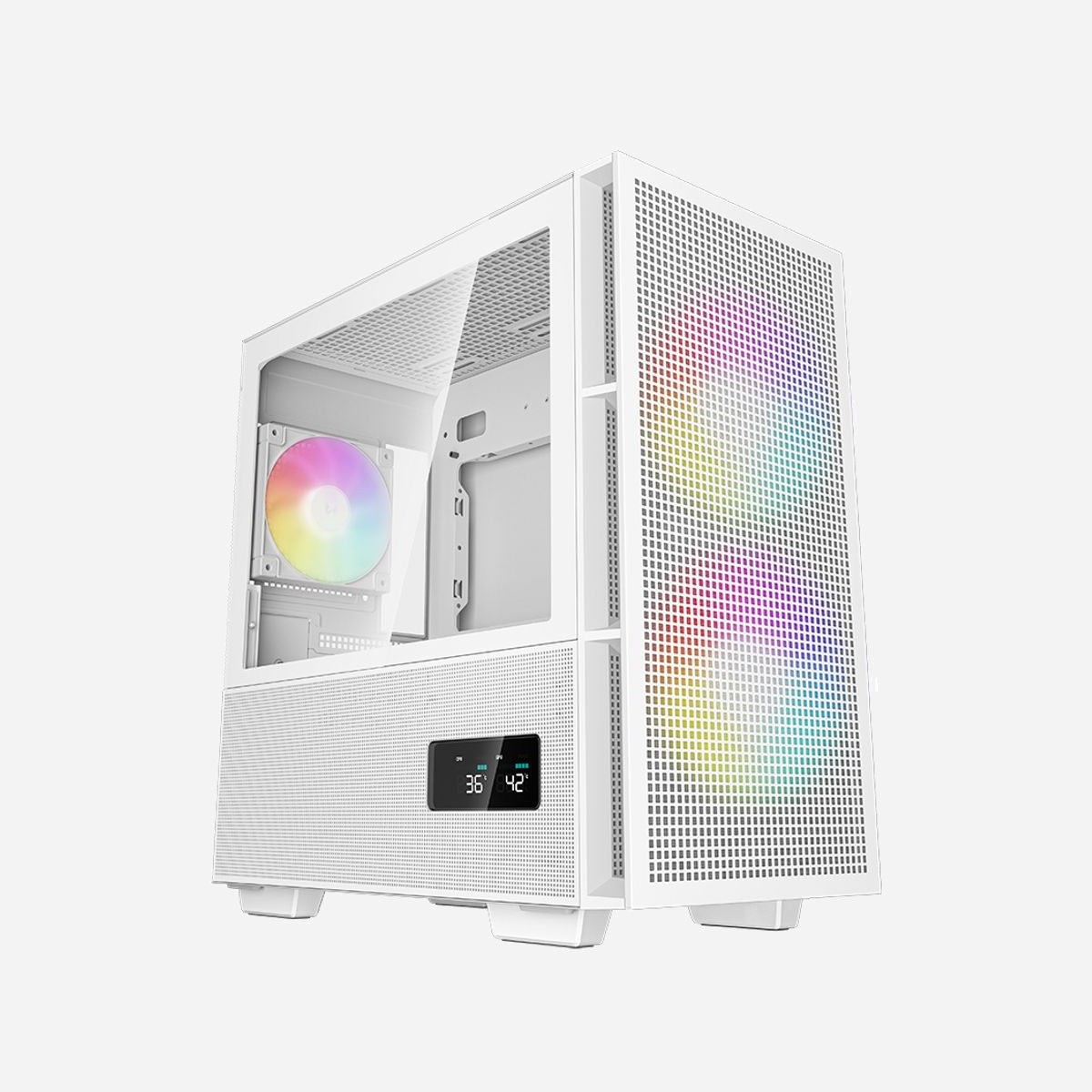 DeepCool CH360 WH Micro Tower Blanc : micro ATX/Mini-ITX, 2x140mm avant, 1x120mm arrière, USB 3.2 Gen 1, USB Type-C, verre trempé, sans alimentation ATX - DeepCool R-CH360-WHAPE3D-G-1. Format: Micro Tower, Type: PC, Couleur du produit: Blanc. Emplacement d'alimentation: Bas, Facteurs de forme d'alimentation pris en charge: ATX. Ventilateurs installés avant: 2x 140 mm, Prise en charge des diamètres des ventilateurs avants: 120,140 mm, Ventilateurs arrières installés: 1x 120 mm. Tailles de disques durs supportées: 2.5,3.5". Largeur: 215 mm, Profondeur: 428 mm, Hauteur: 431 mm