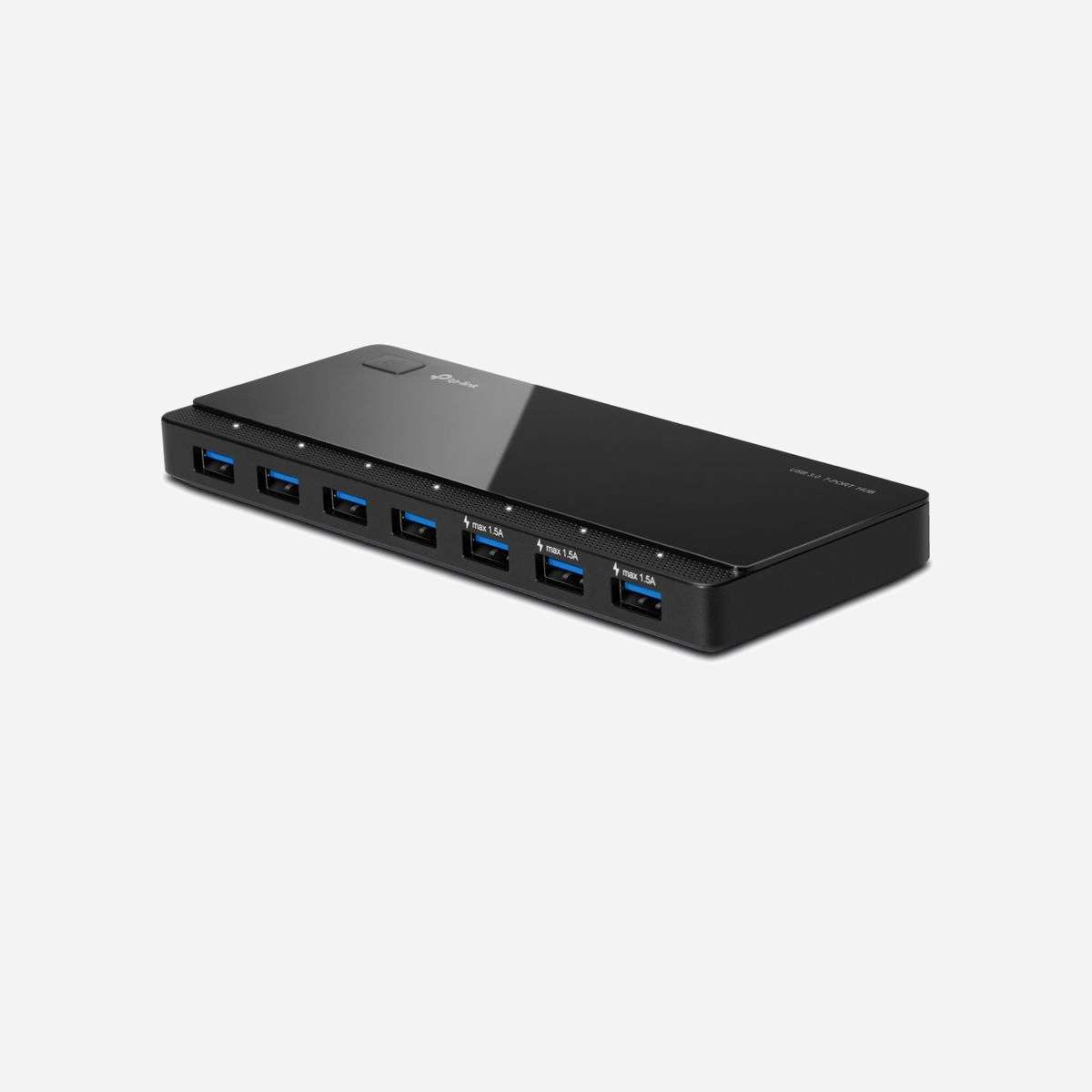 Hub USB 3.2 Gen 1 TP-Link UH700 Noir - 7 Ports Type-A, Interface Micro-B, 5000 Mbit/s, Alimentation USB 12V, Compatible Windows/macOS/Linux - TP-Link UH700. Interface de l'hôte: USB 3.2 Gen 1 (3.1 Gen 1) Micro-B, Interfaces Hub: USB 3.2 Gen 1 (3.1 Gen 1) Type-A. Taux de transfert de données: 5000 Mbit/s, Couleur du produit: Noir, Longueur de câble: 1 m. Type d'alimentation d'énergie: USB, Tension d'entrée: 12 V. Largeur: 165 mm, Profondeur: 65,5 mm, Hauteur: 17,5 mm. Largeur du colis: 110 mm, Profondeur du colis: 209 mm, Hauteur du colis: 86 mm