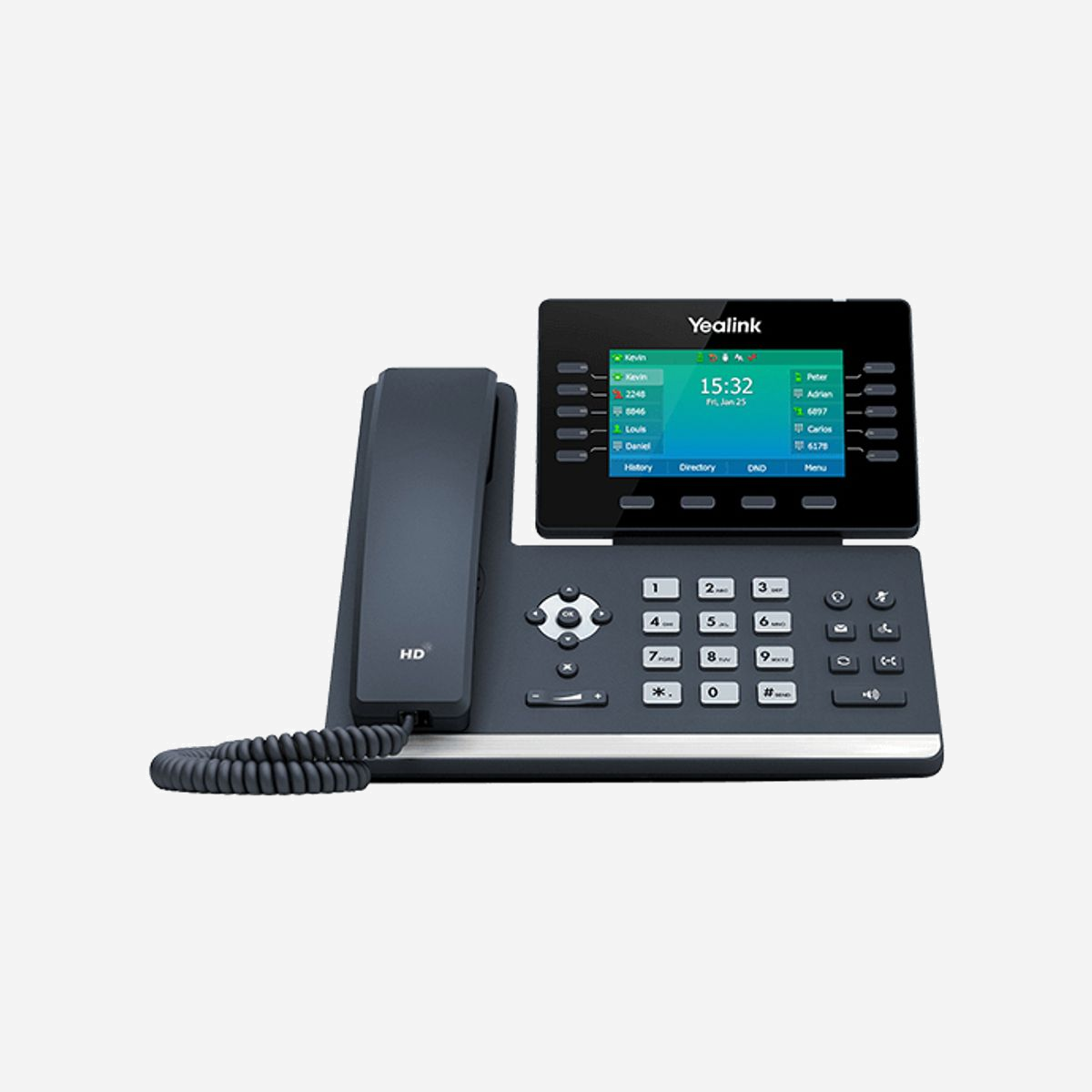 Yealink SIP-T54W Téléphone IP 10 Lignes LCD 4.3" Wifi Gigabit Ethernet Bluetooth 4.2 PoE, Répertoire 1000 entrées, Codecs OPUS/iLBC - Yealink SIP-T54W. Type de produit: Téléphone IP, Couleur du produit: Noir, Type de combiné: Combiné filaire. Modes DTMF (Dual-Tone Multi-Frequency): In-band, En dehors de la bande, Info SIP. Quantité de lignes: 10 lignes, Capacité du répertoire: 1000 entrées. Commande de volume: Boutons. Écran: LCD, Taille de l'écran: 10,9 cm (4.3"), Résolution de l'écran: 480 x 272 pixels