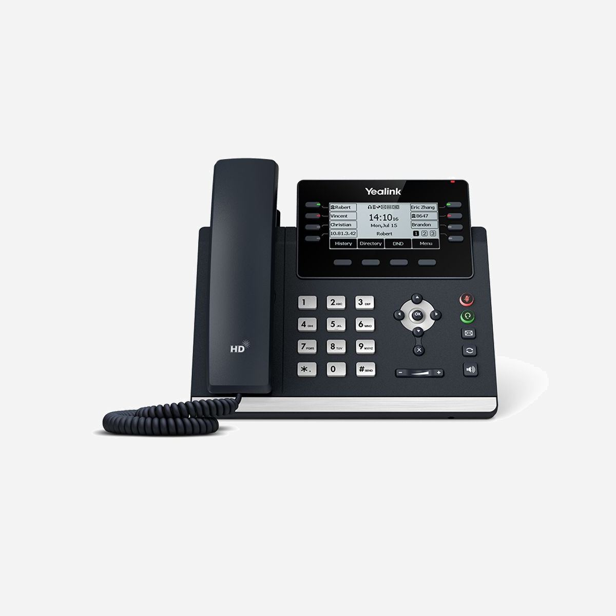 Yealink SIP-T43U Téléphone IP 12 Lignes LCD 3.7" 360x160 Gris, WiFi, Bluetooth 4.1, Gigabit Ethernet, PoE, Codecs VoIP: OPUS, G.722, Ports RJ9/USB - Yealink SIP-T43U. Type de produit: Téléphone IP, Couleur du produit: Gris, Type de combiné: Combiné filaire. Modes DTMF (Dual-Tone Multi-Frequency): In-band, En dehors de la bande, Info SIP. Quantité de lignes: 12 lignes, Capacité du répertoire: 1000 entrées. Écran: LCD, Taille de l'écran: 9,4 cm (3.7"), Résolution de l'écran: 360 x 160 pixels. Codecs vocaux: AGC, AJB, AMR-NB, AMR-WB, G.711Mu, G.711a, G.723.1, G.726, G.729ab, OPUS, PLC, VAD, iLBC