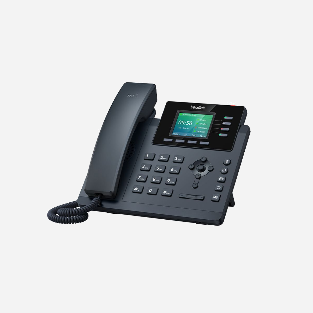 Yealink SIP-T34W Téléphone IP 4 Lignes Gigabit Ethernet WiFi 5 (802.11ac) Écran LED 2.4" Répertoire 1000 Entrées PoE Noir - Yealink SIP-T34W. Type de produit: Téléphone IP, Couleur du produit: Noir, Type de combiné: Combiné filaire. Quantité de lignes: 4 lignes, Capacité du répertoire: 1000 entrées. Écran: LED, Taille de l'écran: 6,1 cm (2.4"), Résolution de l'écran: 320 x 240 pixels. Type d'interface LAN Ethernet: Gigabit Ethernet, LAN Ethernet : taux de transfert des données: 10,100,1000 Mbit/s, Standards wifi: 802.11a, 802.11b, 802.11g, Wi-Fi 4 (802.11n), Wi-Fi 5 (802.11ac). Tension d'entrée de l'adaptateur secteur: 100 - 240 V, Fréquence d'entrée: 50 - 60 Hz