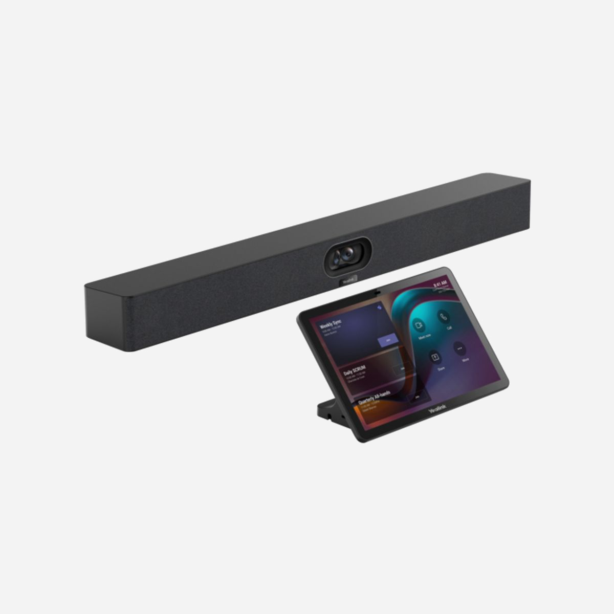 Yealink MeetingBar A40-031 : Barre de visioconférence 4K Ultra HD, caméra 48MP 120°, zoom 6x, audio 20W, Wi-Fi 6, Bluetooth 5.0, écran tactile 10.1" - MeetingBar A40 est une barre vidéo tout-en-un de nouvelle génération qui exploite l'IA de pointe pour améliorer l'expérience vidéo et audio dans les réunions hybrides quotidiennes. Elle est facile à déployer et à utiliser, ce qui la rend idéale pour les salles de réunion de petite et moyenne taille. La solution One Cable optimise la simplicité de deux façons. Un seul câble Cat5e partant de la barre fournit l'alimentation et la connectivité réseau à la console tactile, synchronisant automatiquement le compte Teams. En outre, un seul câble USB-C sur le bureau permet le partage 4K, le mode général et la charge PD.