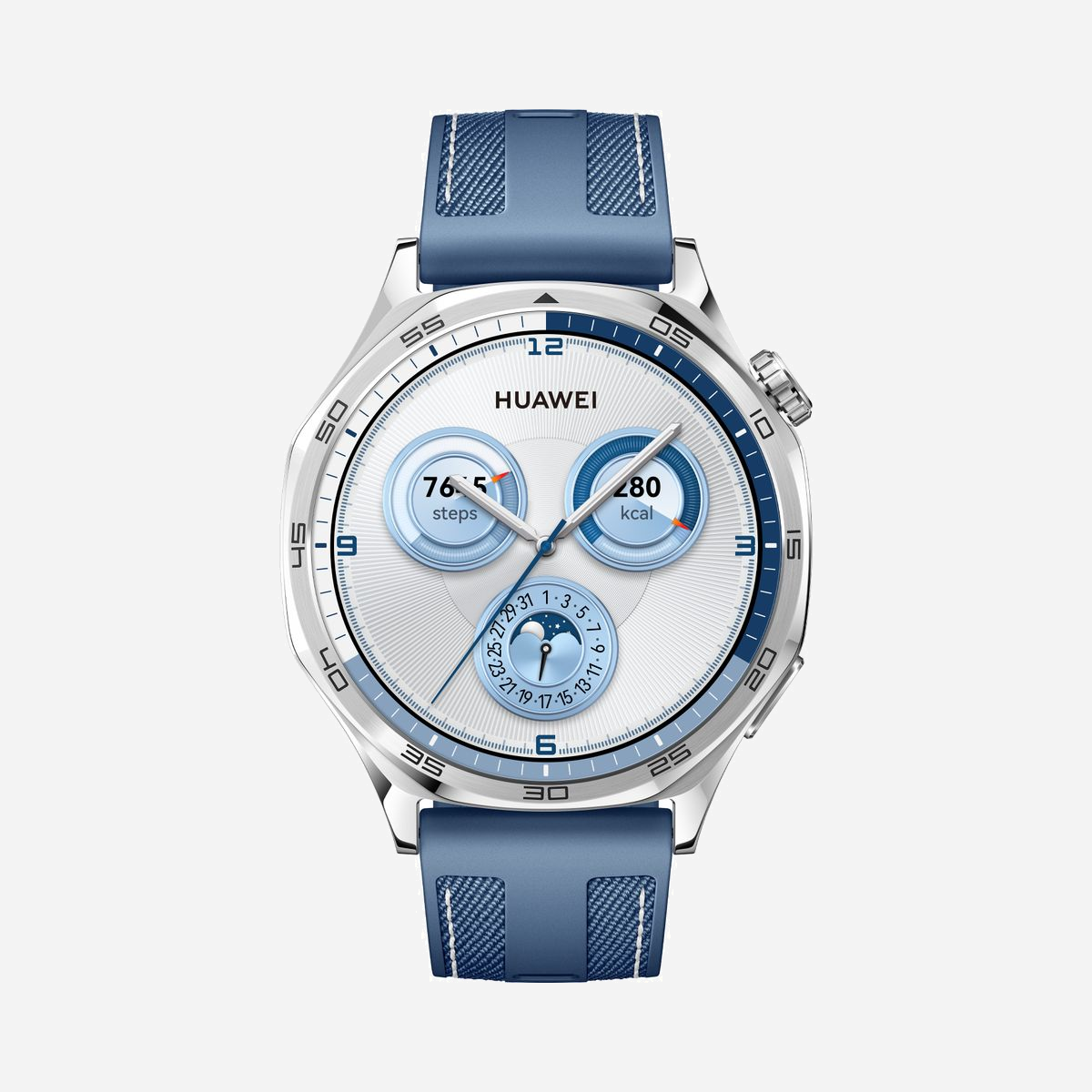Huawei WATCH GT5 46mm, Écran AMOLED 1.43", 466x466px, GPS, Bluetooth 5.2, Acier Inox, Bracelet Tissé Bleu, Batterie 524 mAh, Android/iOS, IP69K - Huawei WATCH GT5 46mm. Taille de l'écran: 3,63 cm (1.43"), Technologie d'affichage: AMOLED, Résolution de l'écran: 466 x 466 pixels. GPS (satellite). Capacité de la batterie: 524 mAh. Poids: 48 g. Matière de la bande: Tissé, Couleur du bracelet: Bleu