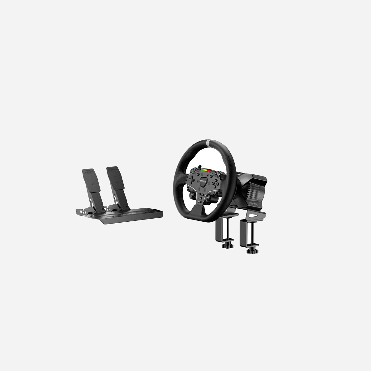 Moza Racing RS074 : Volant + Pédales PC, Bluetooth/USB, retour de force, angle illimité, réglage pédales, métal noir, compatible Windows/macOS/Android - Moza Racing RS074. Type d'appareil: Volant + pédales, Plates-formes de jeux prises en charge: PC, Touches de fonction de contrôle de jeux: Croix directionnelle, Touche Menu, Touche mode, Pause/Set button, Bouton Démarrer. Technologie de connectivité: Avec fil &sans fil, Interface de l'appareil: Bluetooth/USB, Connecteur USB: Micro-USB A, Micro-USB B. Couleur du produit: Noir, Matériau du boîtier/corps: Métal. Source d'alimentation: Secteur, Tension d'entrée: 12 V, Courant d'entrée: 6 A. Prise en charge du système d'exploitation Windows: Windows 10, Windows 10 Education, Windows 10 Education x64, Windows 10 Enterprise, Windows 10..., Prise en charge du système d'exploitation Mac: Mac OS 12.4, Système mobile supporté: Android