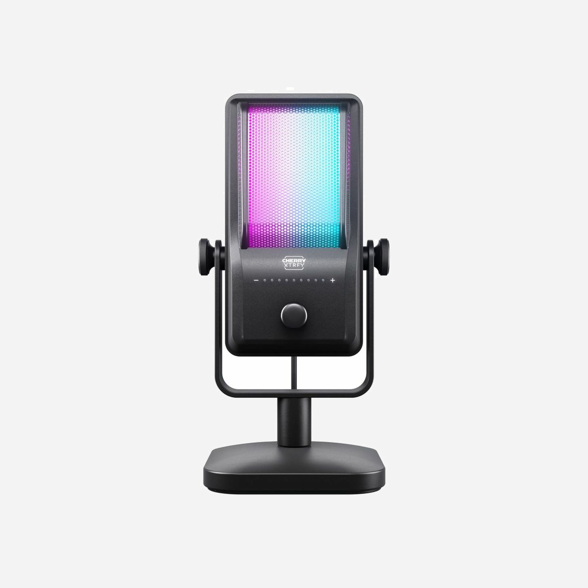 CHERRY NGALE R Microphone de Table USB Noir, Cardioïde, 20-20000Hz, 24 bit/96kHz, Rétroéclairage RGB, Filtre Passe-Bas, Compatible Windows/macOS/Linux - Le microphone USB Ngale R enregistre ton voix avec clarté, tandis que le design rétro et l’éclairage RGB rendent tes streams et vidéos aussi beaux qu’agréables à écouter.<br><br><b>STREAME, ENREGISTRE ET DÉMARQUE-TOI.</b><br>Le Ngale R offre tout ce dont tu as besoin pour enregistrer un son de haute qualité en toute simplicité. Ce micro USB autonome est doté d’un schéma polaire cardioïde et d’une fonction de réduction de bruit intelligente pour enregistrer ton voix avec clarté, tandis que le design rétro et l’éclairage RGB rendent tes streams et vidéos aussi beaux qu’agréables à écouter.<br><br><b>CLAIR ET NET.</b><br>Le Ngale R privilégie la qualité sonore à la multiplicité des directivités, avec une capsule cardioïde de haute qualité pour le streaming, les doublages et des enregistrements solo riches en détails.<br><br><b>FILTRE PASSE-BAS POUR DES JEUX INTENSES.</b><br>Enregistre ou diffuse ton voix sur toute la plage de fréquences du microphone et active le filtre passe-bas pour réduire le bruit lorsque tu joues. Pour t’offrir la meilleure qualité sonore, le Ngale R propose deux modes d’enregistrement, facilement commutables en maintenant le bouton de mise en sourdine enfoncé.<br><br><b>RAPIDE À INSTALLER, FACILE À UTILISER.</b><br>Le Ngale R se connecte facilement via USB pour une fonctionnalité plug-and-play instantanée et est accompagné d’un support de bureau pratique. Compatible avec les adaptateurs 3/8", il peut également être monté sur un bras articulé. Une fois le câble USB branché, les commandes embarquées permettent d’accéder rapidement à des paramètres tels que la mise en sourdine, le gain du microphone et le volume du casque. D’une simple pression sur un bouton, tu peux également activer le filtre passe-bas et basculer entre une variété de couleurs de LED et d’effets RGB différents.