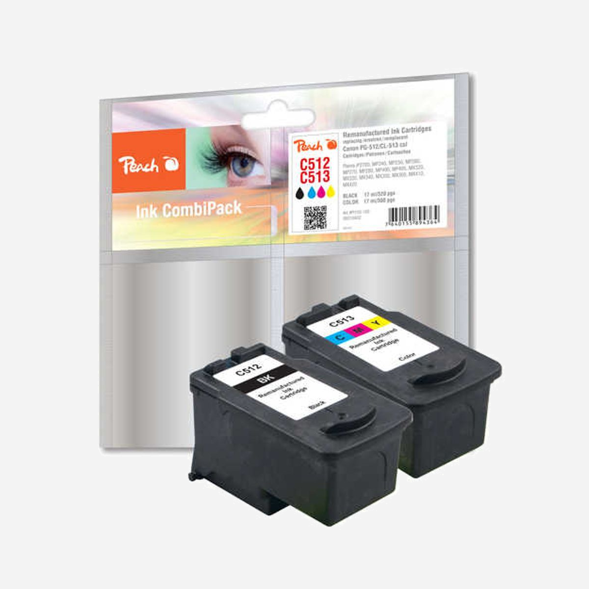 Peach 316602 Multipack 2 Cartouches (Noir, Cyan, Magenta, Jaune) - Compatible Canon Pixma IP/MP/MX Series - Remplace PG-512/CL-513 - Peach 316602. Type d'alimentation: Multi pack, Couleurs d'impression: Noir, Cyan, Magenta, Jaune, Quantité: 2 pièce(s)