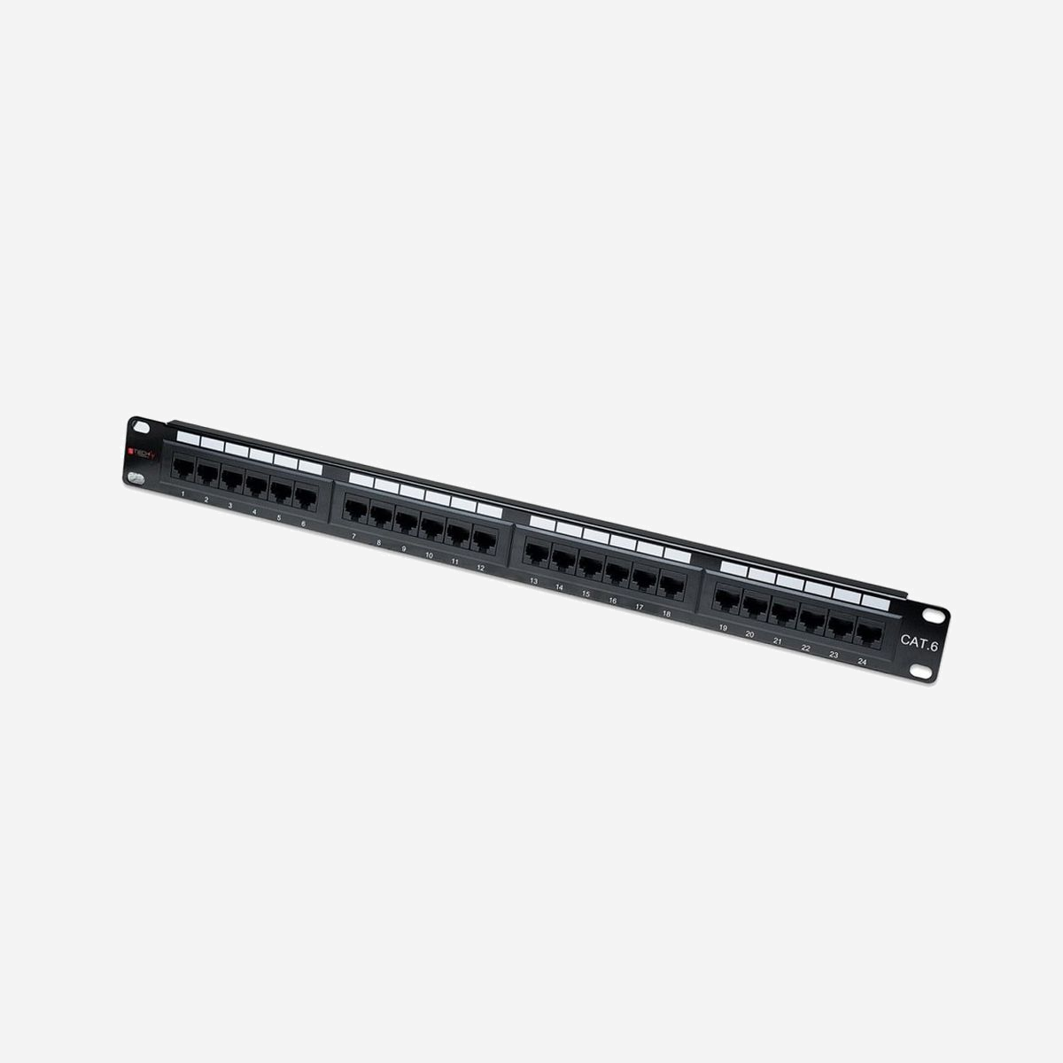 Techly Panneau de brassage 24 ports RJ45 Cat.6 U/UTP (UTP) 10/100/1000Base-T(X) Gigabit Ethernet, 482x43x65mm, Noir, Conforme RoHS - Techly 24 x RJ45 Cat.6. Standards réseau: IEEE 802.3, IEEE 802.3ab, IEEE 802.3u, Technologie de cablâge: 10/100/1000Base-T(X), Type d'interface Ethernet: Fast Ethernet, Gigabit Ethernet. Couleur du produit: Noir. Certificats de conformité: RoHS. Largeur: 482 mm, Hauteur: 43 mm, Profondeur: 65 mm. Type d'emballage: Boîte