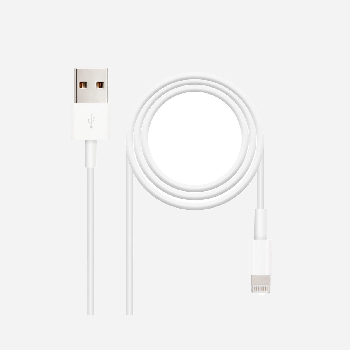 Câble Nanocable 10.10.0401 Lightning vers USB-A 1m Blanc - USB 2.0, RoHS - Pour iPhone, iPad, iPod - Dimensions packaging: 160x10x100mm, 17g - Câble Lightning de charge et données pour iPhone, IPad et iPod.