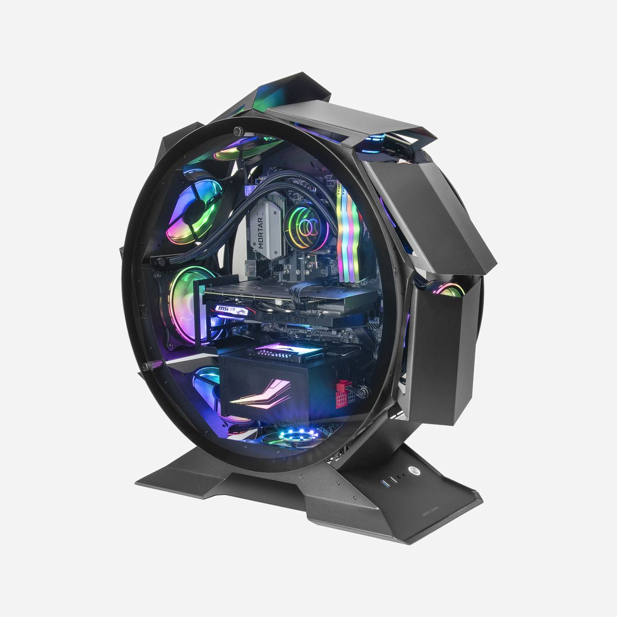 Mars Gaming MCORB - Boîtier PC Tower Noir - Micro-ATX/Mini-ITX, double verre trempé, espace GPU 340mm, refroidisseur CPU 180mm, 2x 3.5", 2x 2.5" - L'art et le design futuriste fusionnent pour créer l'une des boîtes les plus spectaculaires. Avec un design circulaire, une taille interne XL et un double verre trempé, le MCORB est conçu pour abriter les configurations personnalisées les plus exclusives.<br><br><b>REFROIDISSEMENT EXTRÊME</b><br>Un flux d'air constant est la clé pour prolonger la durée de vie de vos composants et maintenir votre système à des performances optimales. Le MCORB élimine tous les problèmes de température tout en maintenant le silence grâce à un flux d'air extrême offert par ses jusqu'à 9 ventilateurs de 120 mm installables et ses ouvertures à 360º sans restriction de flux. De plus, vous pouvez installer les plus grands refroidisseurs CPU du marché et un refroidissement liquide de 120 mm.<br><br><b>DISPONIBLE EN 3 VERSIONS</b><b>NOIR, BLANC ET ROUGE</b><br>Disponible en trois finitions, blanc, noir et rouge.<br><br><b>FENÊTRE EN VERRE TREMPÉ DOUBLE</b><br>Doté de deux fenêtres en verre trempé à cercle complet avec des entretoises pour maximiser le refroidissement, le boîtier MCORB vous permet de montrer votre PC dans toute sa splendeur.<br><br><b>MICRO-ATX AVEC INTÉRIEUR XL</b><br>Le MCORB est conçu pour les cartes jusqu'à la taille Micro-ATX avec un espace libre étendu capable d'héberger des refroidisseurs de processeur massifs jusqu'à 180 mm, des cartes graphiques extra-longues jusqu'à 340 mm, jusqu'à 9 ventilateurs, 4 disques durs et le tout avec une gestion des câbles interne entièrement efficace.<br><br><b>ÉDITION PERSONNALISÉE</b><br>Le MCORB est un boîtier concept personnalisé qui vous offre la base parfaite pour construire le PC de vos rêves sans aucune limitation de production et sans avoir à gaspiller des pièces que vous n'utiliserez pas. C'est pourquoi le MCORB n'inclut pas en standard (et vous ne payez pas pour cela) d'extras personnalisables tels que des ventilateurs.