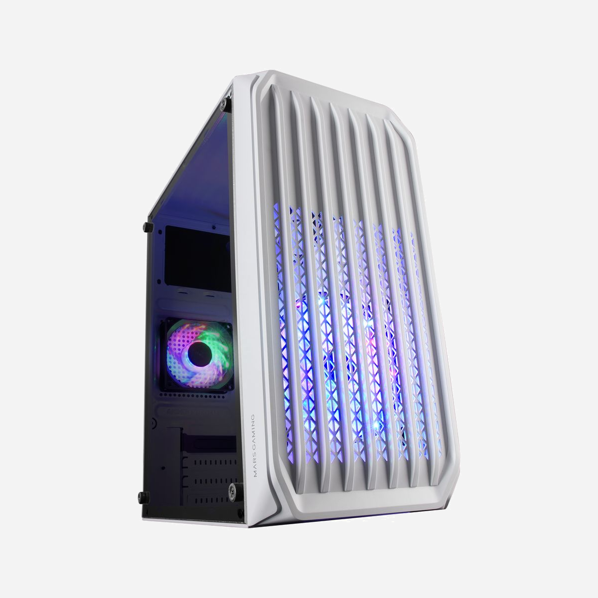 Mars Gaming MCS2W Mini Tower Blanc Micro-ATX/Mini-ITX, 1x3.5", 2x2.5", 2x120mm FRGB, Ventirad CPU 145mm, GPU 256mm, USB 3.2 Gen 1, fenêtre latérale. - Boitier gaming compact avec un refroidissement exceptionnel grâce à ses 2 ventilateurs FRGB, sa face avant au design grillagé et son support pour le refroidissement liquide jusqu'à 240 mm*<br><br><b>ÉCLAIRAGE FRGB</b><br>Eclairage spectaculaire grâce à ses deux ventilateurs arc-en-ciel FRGB inclus. <br><br><b>DISPONIBLE EN 2 VERSIONS</b><b>NOIR OU BLANC</b><br>Disponible en deux finitions, noir et blanc.<br><br><b>EXCELLENT REFROIDISSEMENT</b><br>Un flux d'air constant est la clé pour prolonger la durée de vie de vos composants et maintenir votre système à des performances optimales. Le MC-S2 dispose de deux ventilateurs FRGB efficaces et silencieux positionnés l'un en face de l'autre avec une grille avant pour un flux d'air maximal. De plus, vous pouvez ajouter un autre ventilateur avant supplémentaire de 120 mm et un refroidissement liquide jusqu'à 240 mm* pour des performances extrêmes. * Avec des plaques de base jusqu'à 200 mm de large<br><br><b>TAILLE ULTRA-COMPACT. EXCELLENTE PERFORMANCE</b><br>Le boîtier MC-S2 redéfinit l'efficacité dans les petits espaces, mettant en valeur sa taille ultra-compacte qui transforme radicalement votre bureau. Parfait pour ceux qui apprécient la compacité et la fonctionnalité, sa portabilité est idéale pour les déménagements fréquents ou les changements d'environnement tout en minimisant l'espace requis sur votre bureau ou votre espace de travail. Compatible avec les cartes mères Micro-ATX et mini-ITX, ce boîtier compact surprend par sa capacité à intégrer jusqu'à 2 disques SSD 2,5" et 1 disque HDD 3,5", des refroidisseurs CPU jusqu'à 145 mm et des VGA jusqu'à 256 mm. Sa conception optimisée favorise une ventilation exceptionnelle, garantissant que les composants critiques, tels que la carte graphique et le processeur, restent froids pour des performances optimales.<br><br><b>FENÊTRE LATÉRALE</b><br>Doté d'une fenêtre pleine longueur, le boîtier MC-S2 vous permet de montrer votre PC dans toute sa splendeur.
