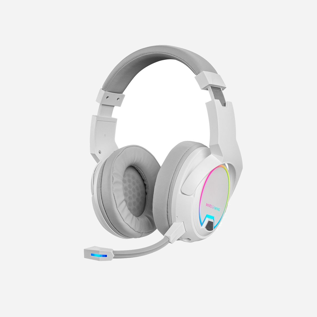 Mars Gaming MHW-100W Casque Gaming Circum-Aural Blanc, Filaire/Sans Fil 2.4GHz, HP 50mm, Micro ENC Amovible, Autonomie 40h, USB Type-C, PC/PS/Xbox/Switch - Casque sans fil avec éclairage de flux ARGB, jusqu'à 40 heures d'autonomie, microphone amovible avec suppression numérique du bruit ENC, fonction VOICE MONITOR et compatibilité universelle.<br><br><b>ÉCLAIRAGE DE FLUX ARGB</b><br>Le MHW-100 dispose d'un système d'éclairage automatique ARGB FLOW spectaculaire et économe en énergie que vous pouvez désactiver si vous souhaitez maximiser la durée de vie de la batterie. <br><br><b>DISPONIBLE EN 2 VERSIONS</b><b>CHOISISSEZ VOTRE COULEUR : BLANC OU NOIR</b><br>Disponible en deux finitions, noir et blanc. Choisissez celui qui vous convient le mieux !<br><br><b>SUPPRESSION ACTIVE DU BRUIT ACTIVÉE + PASSIVE</b><br>Réduction active du bruit ENC sur le microphone pour que vous puissiez être parfaitement entendu et coussinets d'oreille en mousse à mémoire de forme de qualité supérieure pour un ajustement maximal et une conception à coque fermée avec suppression passive du bruit pour vous isoler du monde extérieur afin que vous puissiez vous concentrer sur l'univers sonore comme jamais auparavant.<br><br><b>FONCTION DE SURVEILLANCE VOCALE</b><br>Écoutez votre voix en temps réel grâce à la technologie exclusive VOICE MONITOR. Chantez de mieux en mieux ou améliorez votre prononciation d'une langue grâce à cette technologie.<br><br><b>COMPATIBILITÉ UNIVERSELLE</b><br>Utilisez l'adaptateur USB 2.4GPRO inclus pour vous connecter sans fil à un PC, une PS4, une PS5, un Switch ou n'importe quel ordinateur portable. De plus, vous pouvez maximiser la compatibilité en utilisant le câble de connexion inclus afin de pouvoir les utiliser de manière universelle, à la fois sur PC et Mac et sur PS4, PS5, XBOX ONE, XBOX SERIES XS, Switch, Smartphone, Tablette et plus encore. <br><br><b>TECHNOLOGIE SANS FIL 2.4GPRO</b><br>Grâce à notre technologie sans fil exclusive 2.4GPRO, profitez du jeu sans fil sans vous soucier des problèmes de latence, de batterie ou de connectivité. Avec jusqu'à 40 heures d'autonomie de batterie et une portée d'utilisation étendue grâce à la technologie sans fil 2,4 GHz la plus stable.<br><br><b>Haut-parleurs de graves entièrement dynamiques de 50 mm</b><br>Haut-parleurs de son FULL DYNAMIC BASS extra-larges de 50 mm fabriqués à partir des meilleurs matériaux pour obtenir une réponse sonore supérieure dans tout type de son. Ils vous transporteront au cœur de chaque match, film ou concert comme si vous y étiez.<br><br><b>MICROPHONE ENC AMOVIBLE</b><br>Le MHW-100 est parfait aussi bien pour profiter d'une expérience solo immersive que pour vivre pleinement vos jeux en ligne et offrir le meilleur son pour votre voix en streaming ou en vidéoconférence. Il dispose d'un filtrage actif numérique ENC et d'une capsule exclusive qui élimine le bruit, la distorsion sonore et les perturbations externes. Et lorsque vous n'en avez pas besoin, il est facilement amovible pour une mobilité et une commodité totales.<br><br><b>JUSQU'À 40 HEURES D'UTILISATION ET STRUCTURE ULTRA-LÉGÈRE</b><br>Profitez jusqu'à 40 heures d'utilisation grâce à sa technologie avancée d'optimisation de la consommation et à sa batterie haute capacité. De plus, le MHW-100 est fabriqué avec une structure conçue pour offrir une légèreté extraordinaire ainsi qu'une grande durabilité et une adaptabilité incroyable. Son poids ultra-léger, son bandeau et ses coussinets en mousse à mémoire de forme répartiront parfaitement la pression sur toute sa surface.