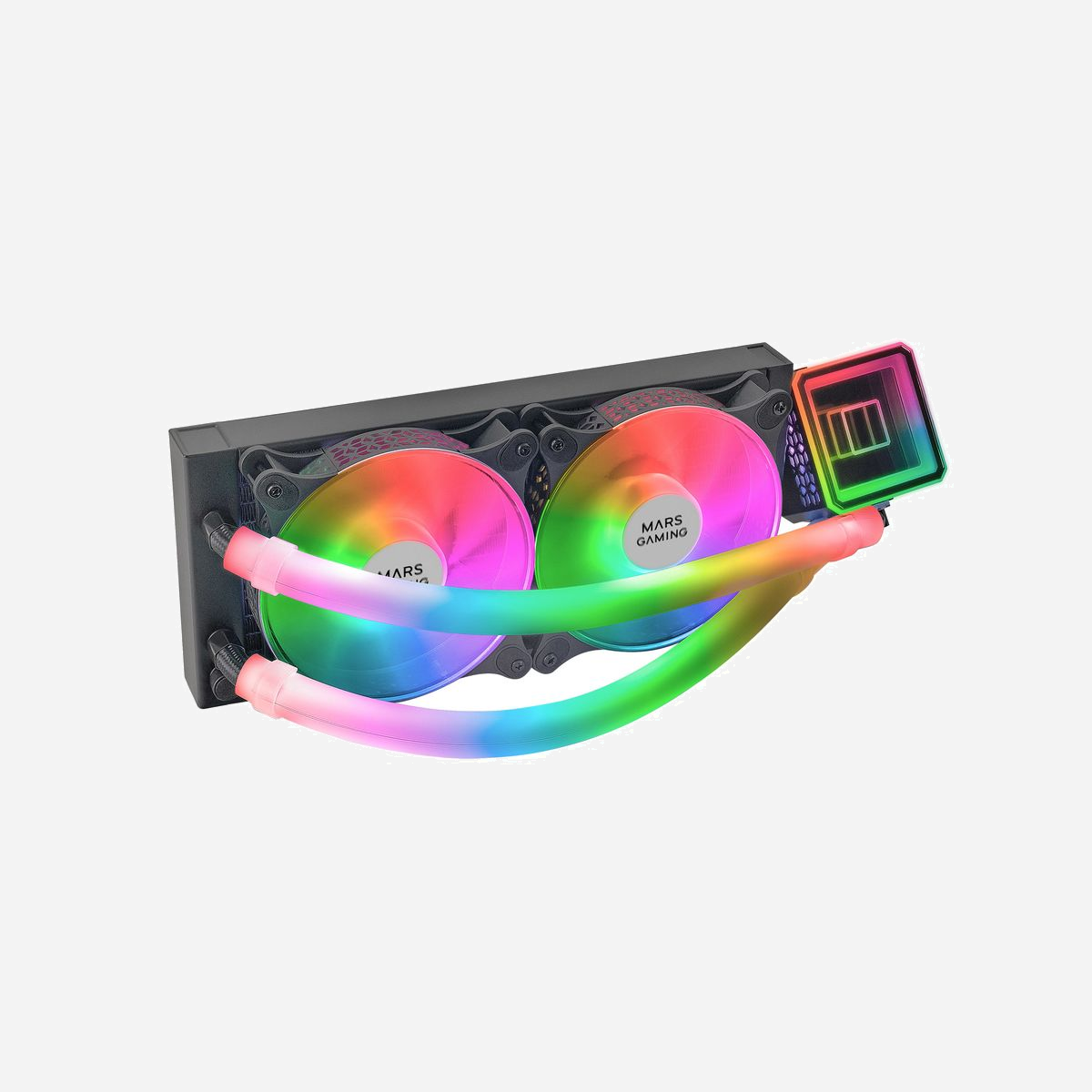 Mars Gaming ML-ULTRA240 : Refroidisseur liquide AIO pour processeur, TDP 500W, sockets Intel/AMD, radiateur 275mm, 2x ventilateurs 120mm FDB ARGB, 9-26dB - Le refroidissement liquide le plus spectaculaire et le plus puissant. Miroir infini, tubes et ventilateurs ARGB 360º et performances exceptionnelles dans les systèmes de refroidissement liquide avec une puissance extraordinaire allant jusqu'à 500 W comparable aux systèmes 360 mm. Nouvelle pompe OPTI-CHAMBER de 3ème génération, 2 ventilateurs silencieux FDB ARGB, radiateur à faible résistance et compatibilité universelle<br><br><b>ÉCLAIRAGE ARGB INFINI À 360º</b><br>Éclairage ARGB spectaculaire à 360º sur les tubes, les ventilateurs et le bloc de refroidissement. De plus, le bloc CPU dispose d'un miroir multicouche qui vous hypnotisera avec un effet de profondeur infini. <br><br><b>DISPONIBLE EN 2 VERSIONS</b><b>NOIR OU BLANC</b><br>Pour s'adapter parfaitement à votre configuration, vous pouvez choisir d'installer un ML-ULTRA240 noir ou blanc. ML-ULTRA240 vous permet de porter votre personnalisation au niveau supérieur.<br><br><b>TUBES ARGB EXTRA LONGS EN TÉFLON</b><br>Obtenez des performances maximales, une durabilité et une spectaculaire qualité grâce à ses tubes revêtus de Téflon de haute qualité tout en les installant dans n'importe quelle boîte et position grâce à sa taille extra-longue. Le système d'éclairage ARGB sur les tubes peut être retiré car il est amovible.<br><br><b>COMPATIBILITÉ TOTALE</b><br>Le ML-ULTRA240 est compatible avec les cartes mères RVB adressables, vous permettant un contrôle complet de l'éclairage via le connecteur ARGB 5 V à 3 broches inclus. Vous aurez une liberté totale pour gérer la lumière comme vous le souhaitez, avec une compatibilité totale avec des systèmes tels que Asus Aura Sync, Mystic Light Sync et RGB Fusion.<br><br><b>MULTIPRISE UNIVERSELLE</b><br>Grâce à son multi-socket universel, le dissipateur thermique ML-ULTRA240 dispose d'une large compatibilité qui vous permet de l'utiliser avec un grand nombre de cartes mères, offrant un support pour les cartes mères INTEL LGA 2066/2011/1851/1700/1200/1156/1155/1151/1150/1366 et AMD AM5/AM4/AM3+/AM3/AM2+/AM2/FM2/FM1<br><br><b>Chambre optique 3e génération, FDB - TDP 500 W</b><br>Bénéficiez de performances extrêmes comparables aux systèmes 360 mm dans la taille compacte de 240 mm. Jusqu'à 500 W TDP sans restrictions grâce aux dernières technologies de refroidissement liquide :<br> - Notre technologie OPTI-CHAMBER de 3ème génération la plus avancée avec 50 % de puissance en plus, permettant d'extraire la chaleur extrêmement rapidement<br> - Radiateur professionnel ultra-efficace à faible résistance, avec de meilleures performances et un bruit de fonctionnement plus faible<br> - 2x ventilateurs silencieux avec roulement dynamique fluide FDB, avec une durée de vie et une stabilité maximales