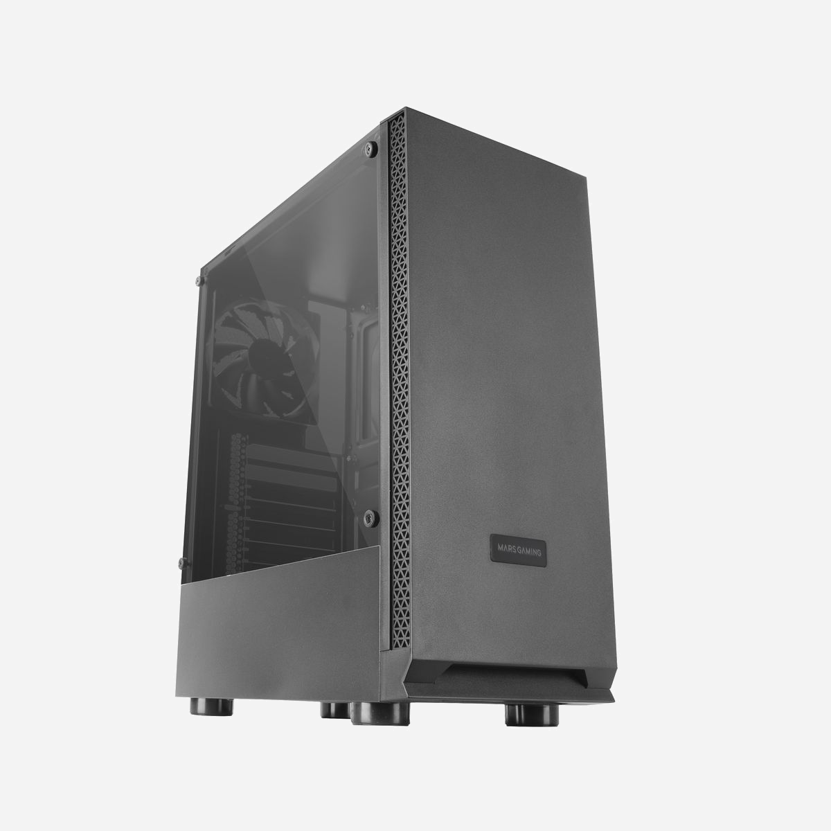 Boîtier PC Mars Gaming MCN2 Noir, ATX/Micro-ATX/Mini-ITX, 2x3.5", 3x2.5", 7 slots, fenêtre latérale, 1x120mm arrière, radiateurs avant 240mm/arrière 120mm - Design minimaliste et élégant sans sacrifier un excellent refroidissement. Prend en charge jusqu'à 4 ventilateurs et un refroidissement liquide jusqu'à 240 mm à l'avant et 120 mm à l'arrière. De plus, si vous souhaitez lui donner un look gaming, vous disposez d'une fenêtre latérale complète pour mettre en valeur votre matériel dans toute sa splendeur.<br><br><b>CONCEPTION MINIMALISTE</b><br>Des lignes épurées et soignées pour notre box au design le plus minimaliste et élégant. Sans renoncer à sa touche gaming grâce à sa fenêtre latérale complète et, contrairement à d'autres boîtiers minimalistes, sans négliger le refroidissement frontal grâce à ses larges évents, facilitant une circulation d'air complète et améliorant le fonctionnement de votre PC dans des conditions optimales.<br><br><b>EXCELLENT REFROIDISSEMENT</b><br>Un flux d'air complet est la clé pour prolonger la durée de vie de vos composants et maintenir votre système à des performances optimales. Pour cette raison, le MCN2 dispose d'une grande capacité de ventilation avec jusqu'à 4 ventilateurs de 120 mm installables (1 à l'arrière inclus), de larges grilles à l'avant et une conception à double chambre qui sépare l'alimentation du reste de l'équipement. De plus, il offre un support de refroidissement liquide complet avec de la place pour des radiateurs avant de 240/120 mm et arrière de 120 mm.<br><br><b>GRANDE CAPACITÉ INTERNE</b><br>Le MCN2 offre un grand espace interne pour l'installation de composants hautes performances, offrant un support pour les cartes mères ATX, micro-ATX et mini-ITX, jusqu'à 3 SSD et 2 disques durs, 4 ventilateurs de 120 mm et une gestion interne efficace des câbles.