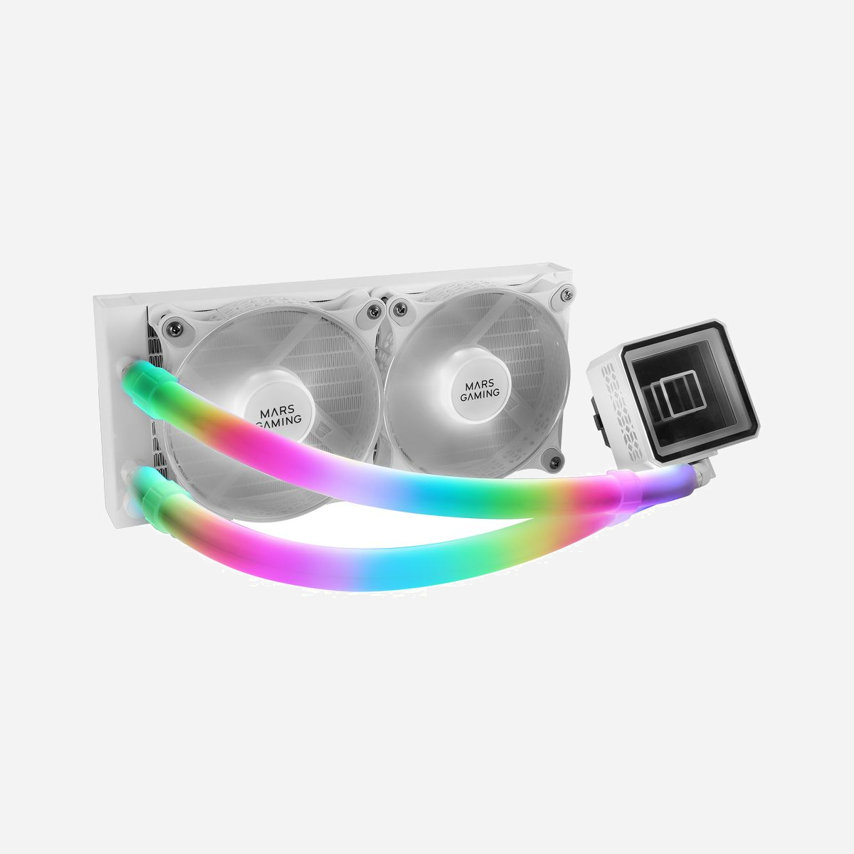 Mars Gaming MCA-WT Kit de 2 Tuyaux ARGB Silicone Blanc 33cm, Diamètre 10-12mm, 30 LED, Compatible Contrôleurs et Cartes Mères ARGB 5V, 9W - MCA-WT est l'accessoire parfait pour ajouter des effets d'éclairage ARGB à n'importe quel kit de refroidissement liquide. Faites passer l'esthétique de votre PC au niveau supérieur avec 30 LED ARGB ultra-lumineuses entièrement personnalisables via des contrôleurs ARGB et des cartes mères.<br><br><b>LARGE COMPATIBILITÉ</b><br>Compatible avec une large gamme de tailles de tubes de refroidissement liquide grâce à son silicone flexible qui permet une largeur variable pour les tubes jusqu'à 12 mm de diamètre et 330 mm de long.<br><br><b>ÉCLAIRAGE ARGB COMPLET</b><br>Entièrement compatible avec les cartes mères et contrôleurs ARGB via le connecteur ARGB 3 broches 5 V inclus. Gérez la lumière comme vous le souhaitez avec des systèmes comme Asus Aura Sync, Mystic Light Sync et RGB Fusion. <br><br><b>LED ARGB ULTRA LUMINEUSE</b><br>Conçu avec 30 LED ARGB ultra-lumineuses personnalisables pour des couleurs plus vives et des effets d'éclairage plus puissants.<br><br><b>SILICONE ÉCOLOGIQUE SOUPLE</b><br>Le silicone ECO SOFT s'adapte parfaitement à la forme de vos tubes de refroidissement liquide, assurant une installation rapide et facile tandis que la composition de ses matériaux protège l'environnement.