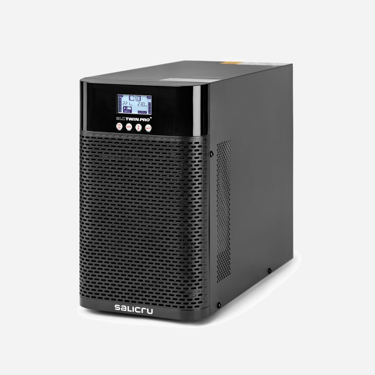 Salicru SLC-1500-TWIN PRO2 IEC : UPS On-line Double Conversion 1.5kVA/1350W, 220-240V, FP 0.9, USB, EPO, LCD, Mode ECO, Compatible Windows/Linux/Unix/Mac - La gamme SLC TWIN PRO2 de Salicru est un système d'alimentation ininterrompue (SAI/UPS) de technologie On-line à double conversion au format tour qui intègre les toutes dernières prestations afin de le convertir en un système de protection avancée pour les charges sensibles et critiques. Facteur de puissance de sortie élevé (FP = 0,9) qui permet de garantir une disponibilité pour tous les types de charges. Contrôle total au moyen des informations d'état via display LCD et clavier. Mais également de nombreuses options de monitorage et de communication grâce à l'interface USB HID intégrée, le slot intelligent pour cartes de communication SNMP ou relais, et une vaste gamme de paquets de logiciels disponibles ; version gratuite de monitorage téléchargeable pour Windows, Linux, Unix et Mac et paquets disponibles pour multiserveurs ou systèmes virtuels. Toutes les installations exigeant un temps de back-up plus important peuvent bénéficier d'une plus grande autonomie grâce aux onduleurs avec chargeur supplémentaire et aux modules de batteries supplémentaires. Souligner également la possibilité de fonctionnement en Eco-mode qui permet d'optimiser l'efficacité du système, mais également les fonctionnalités EPO (arrêt d'urgence), le fonctionnement avec convertisseur de fréquence et le test de batteries incorporé. La gamme de puissances offerte par la série SLC TWIN PRO2 de Salicru est de 700, 1000, 1500, 2000 et 3000 VA.