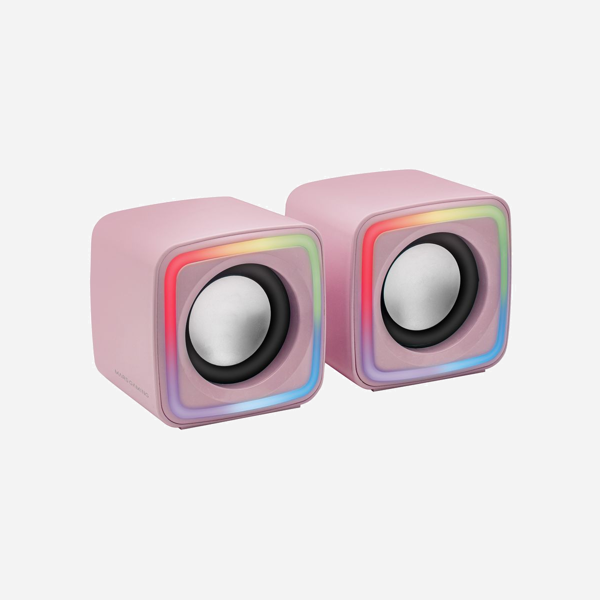 Haut-parleurs Mars Gaming MSCUBEP Rose 8W, 2.0, USB Type-A, 20-20000Hz, 4 Ohm, Rétroéclairage, 73x73x66mm - Mars Gaming MSCUBEP. Utilisation recommandée: Maison. Nombre de lecteurs: 2. Technologie de connectivité: Avec fil. Puissance évaluée de RMS: 8 W, Gamme de fréquence: 20 - 20000 Hz, Impédance: 4 Ohm. Couleur du produit: Rose