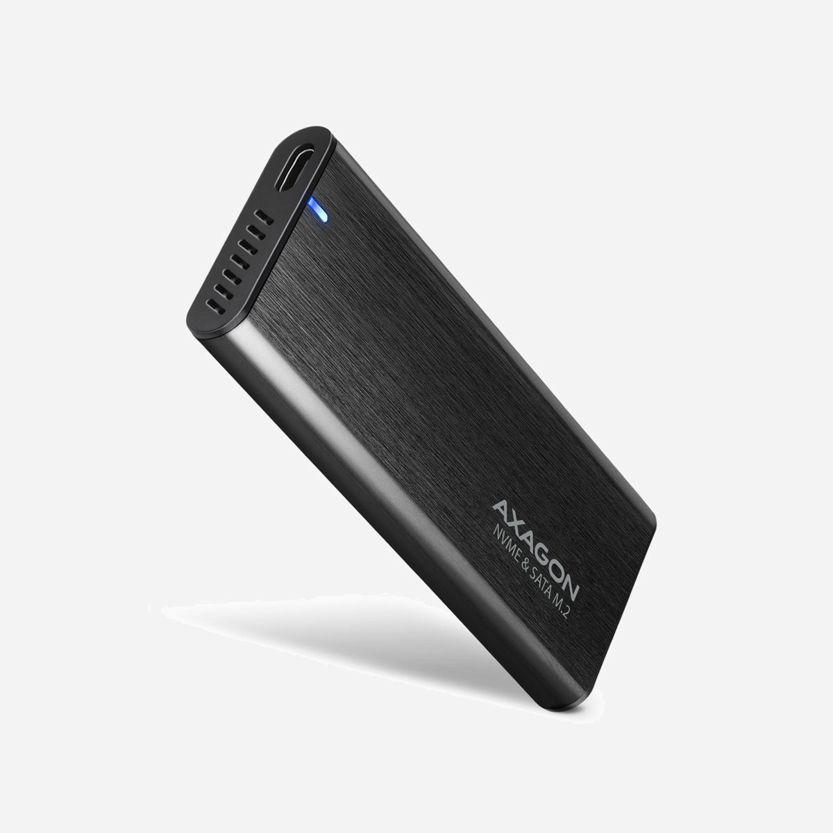 Axagon EEM2-SB2 : Boîtier SSD M.2 (NVMe/SATA) USB 3.2 Gen 2 Type-C, 10 Gbit/s, Aluminium noir, Supports 2242/2260/2280, Compatible Windows/macOS/Linux - Axagon EEM2-SB2. Type de produit: Enceinte ssd. Nombre d'unités de stockage pris en charge: 1, Taille de l'unité de stockage: M.2, Interfaces de lecteur de stockage prises en charge: NVMe-oF, SATA, Série ATA II, Série ATA III. Taux de transfert des données: 10 Gbit/s. Couleur du produit: Noir. Connecteur USB: USB Type-C