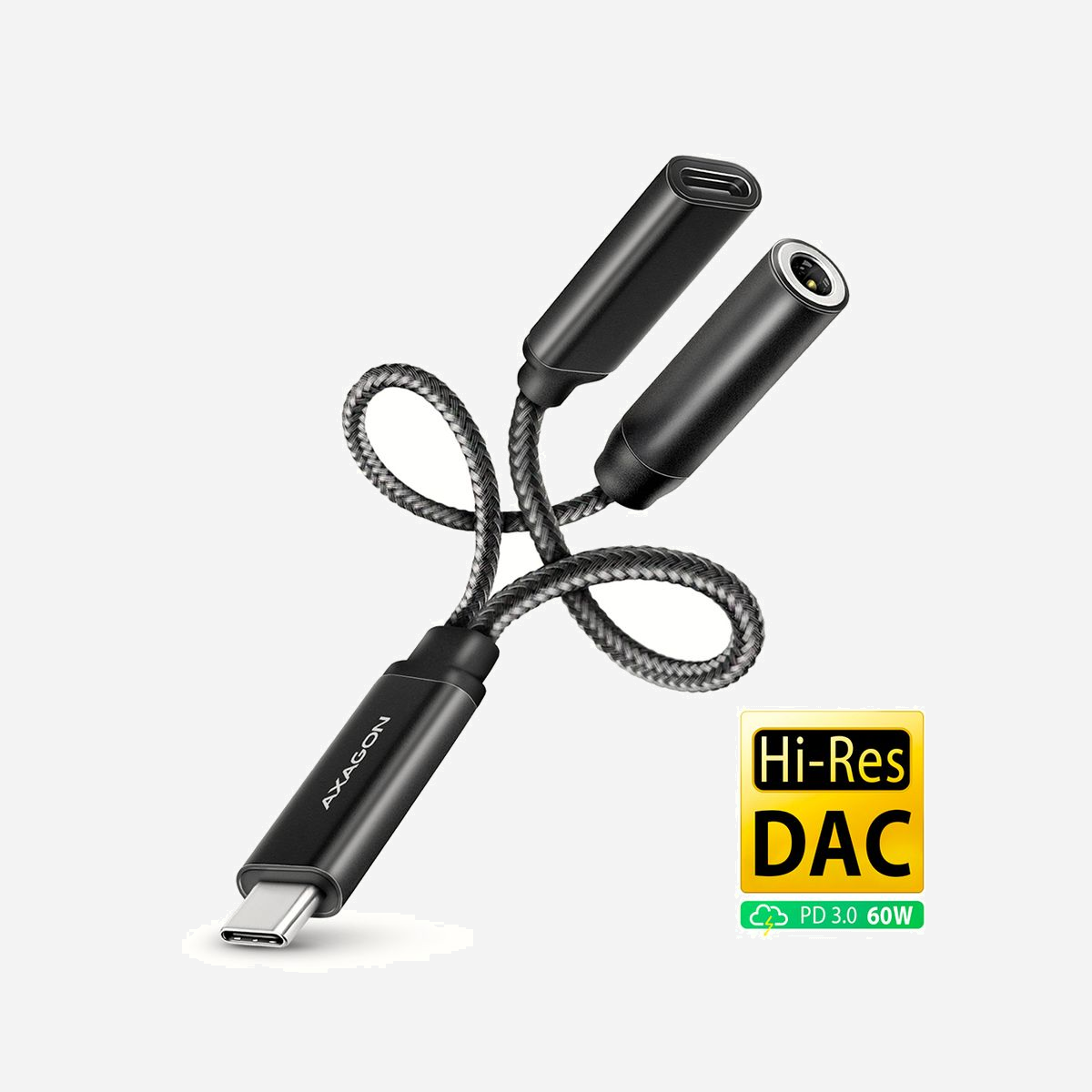 Axagon ADA-HCPD Adaptateur Audio USB-C vers 3.5mm Femelle, Câble 0.1m, Connecteurs USB-C Mâle/Femelle, Noir, Compatible Plug and Play - Axagon ADA-HCPD. Connecteur 1: USB-C, 3.5 mm, Genre de connecteur 1: Femelle, Connecteur 2: USB-C, Genre de connecteur 2: Mâle, Longueur de câble: 0,1 m, Couleur du produit: Noir